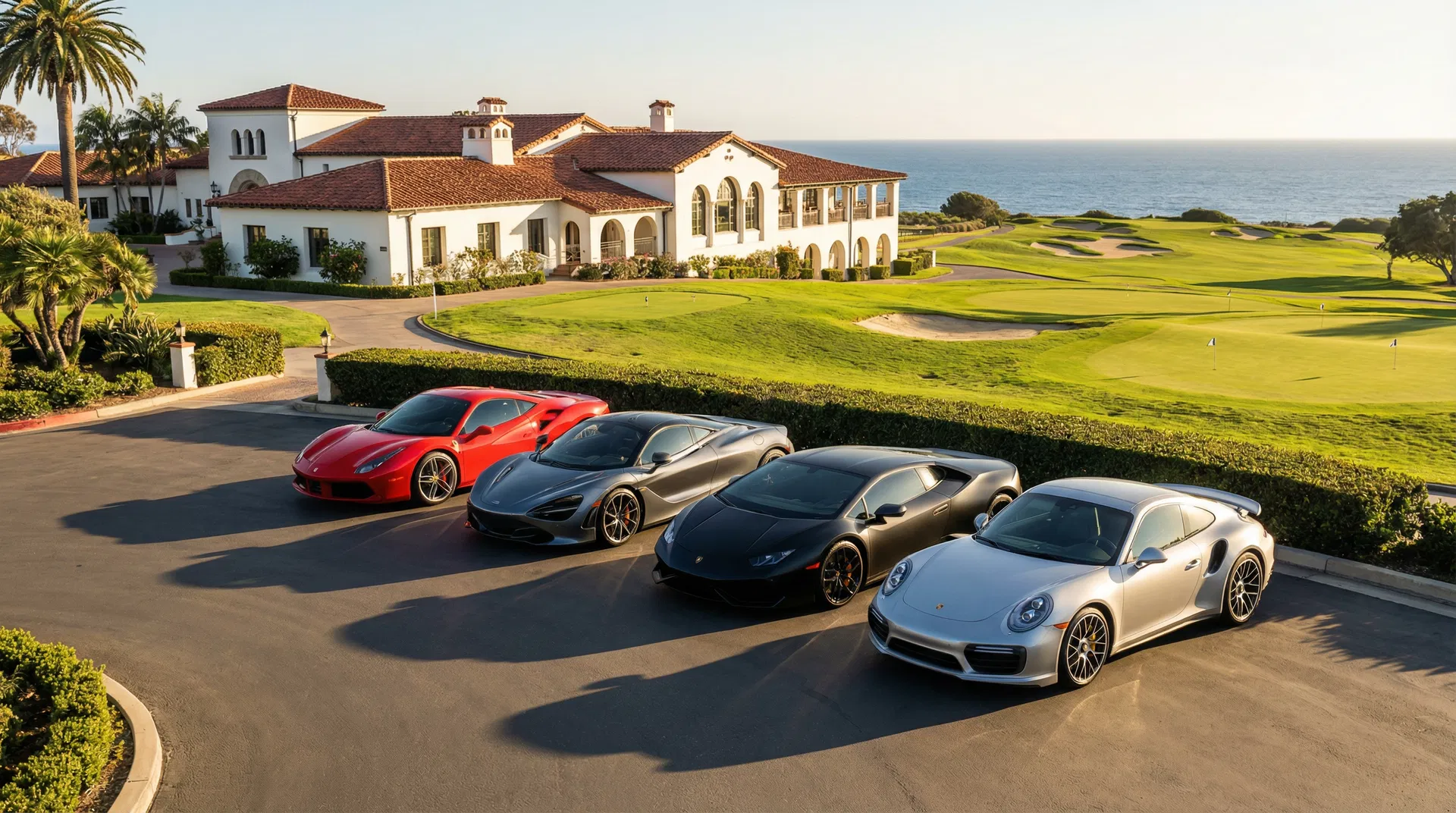 Supercar Lineup at Golf Clubhouse