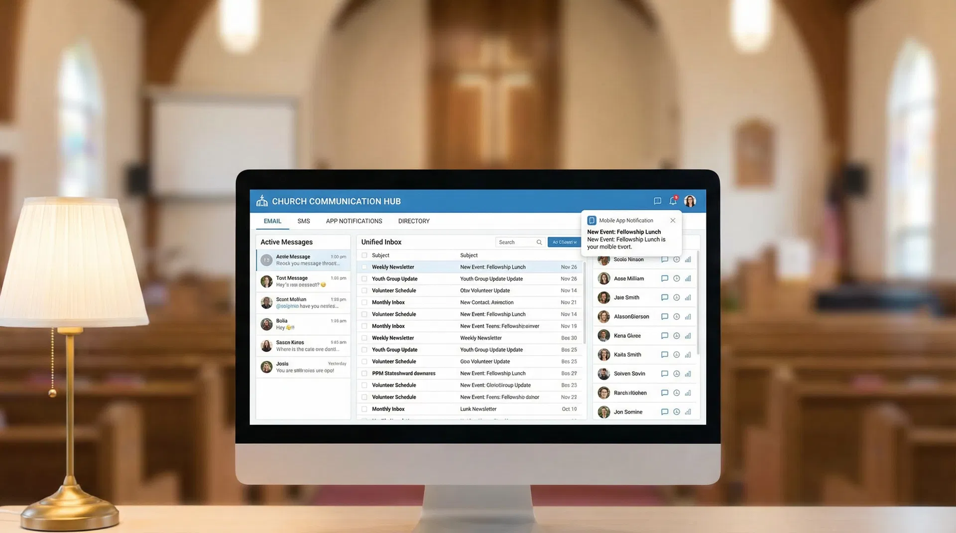 Church Communication Software Dashboard