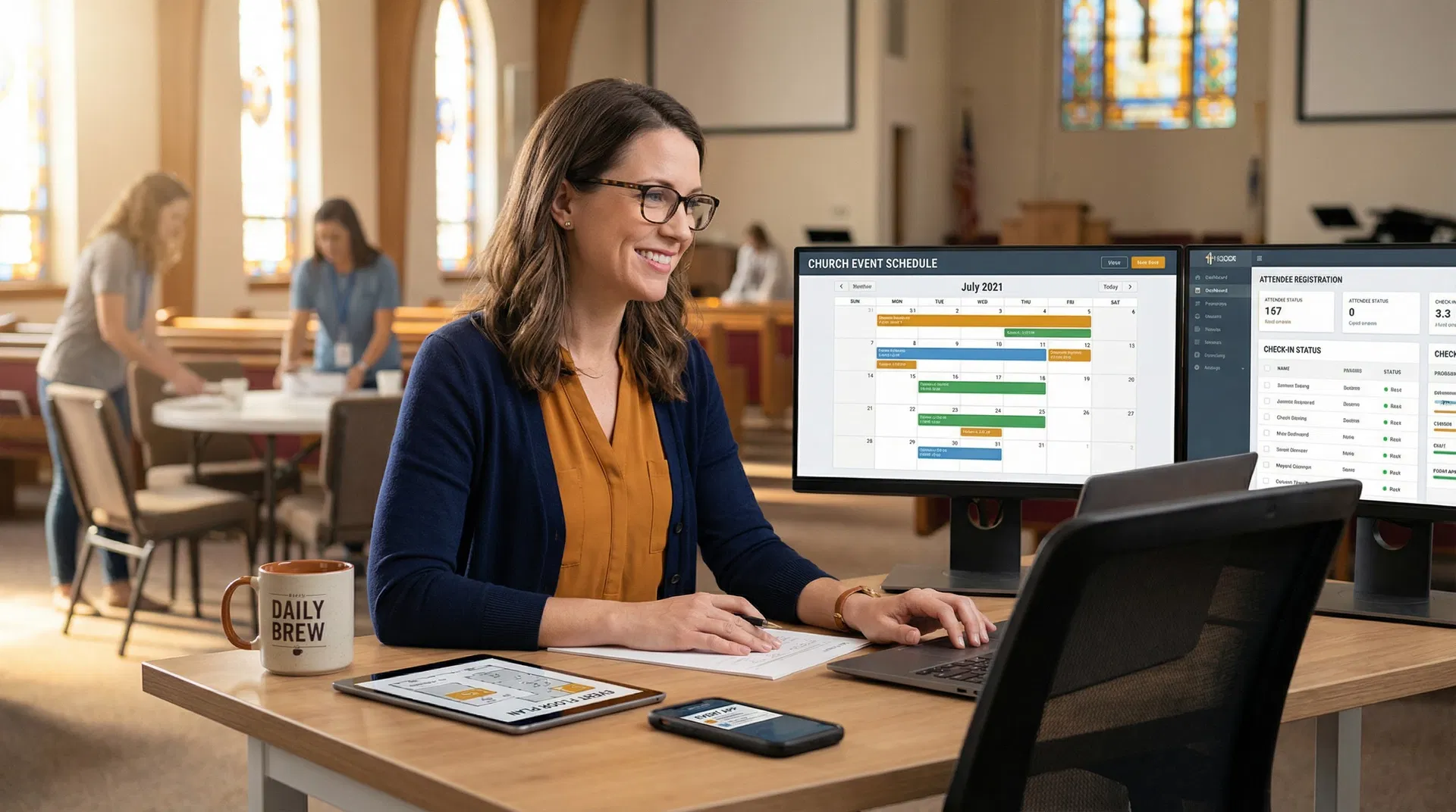 Church event coordinator using event management software