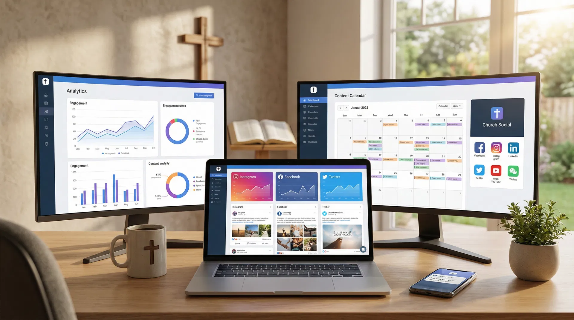 Church social media management workspace