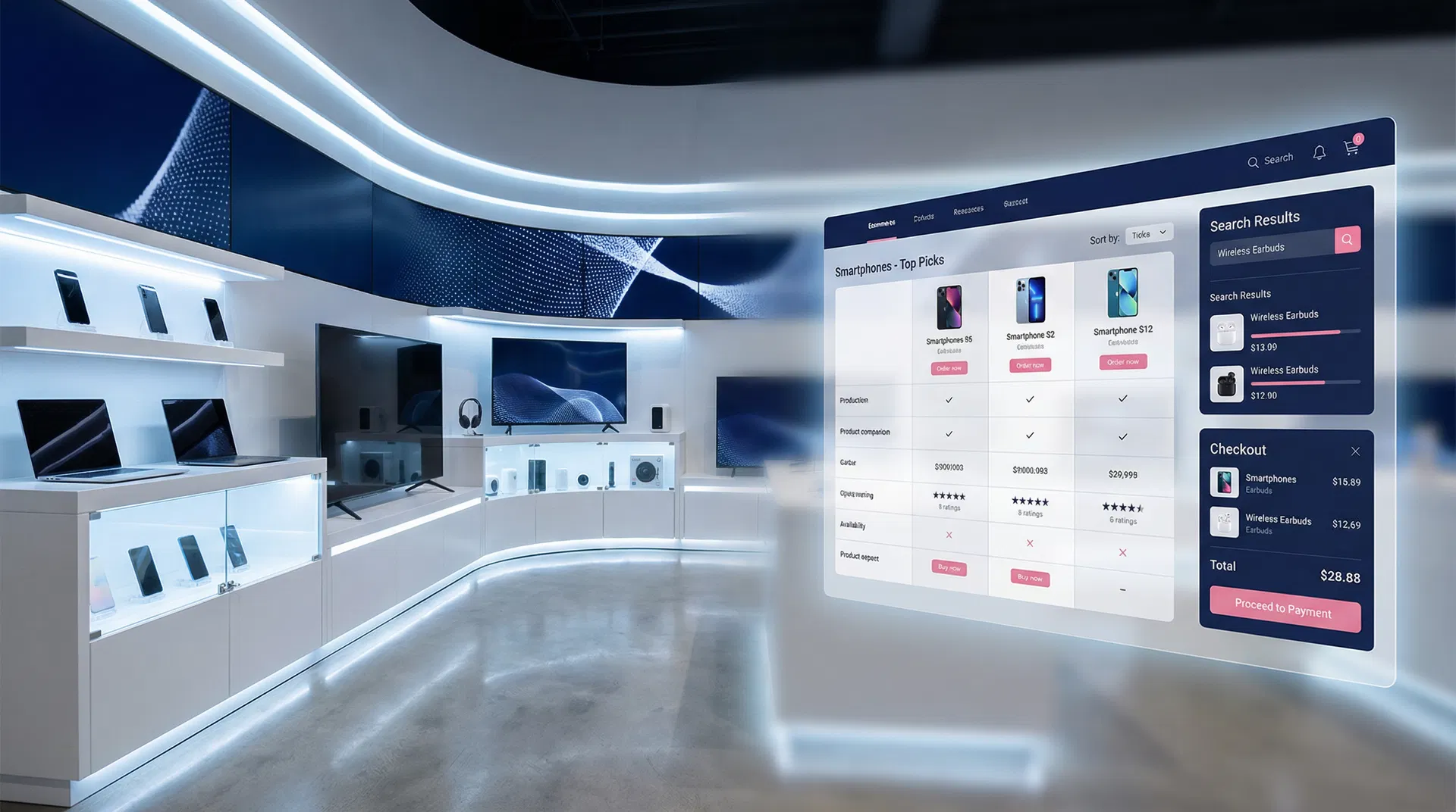 Electronics showroom blending physical and digital commerce