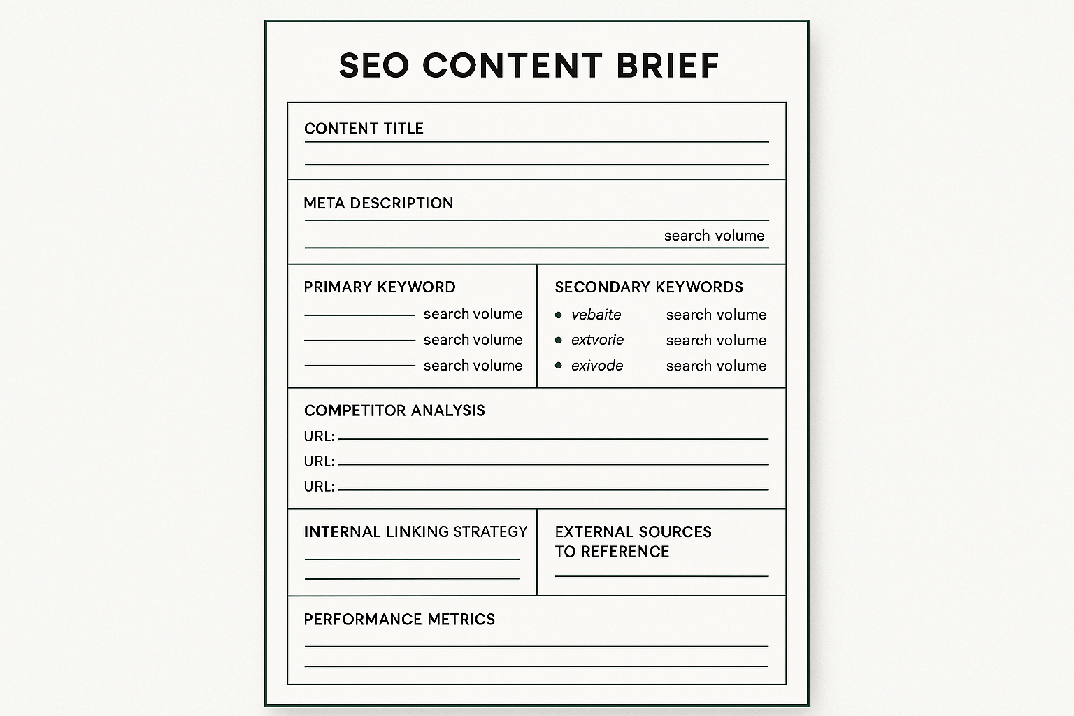 SEO Content Brief Template - Comprehensive Planning