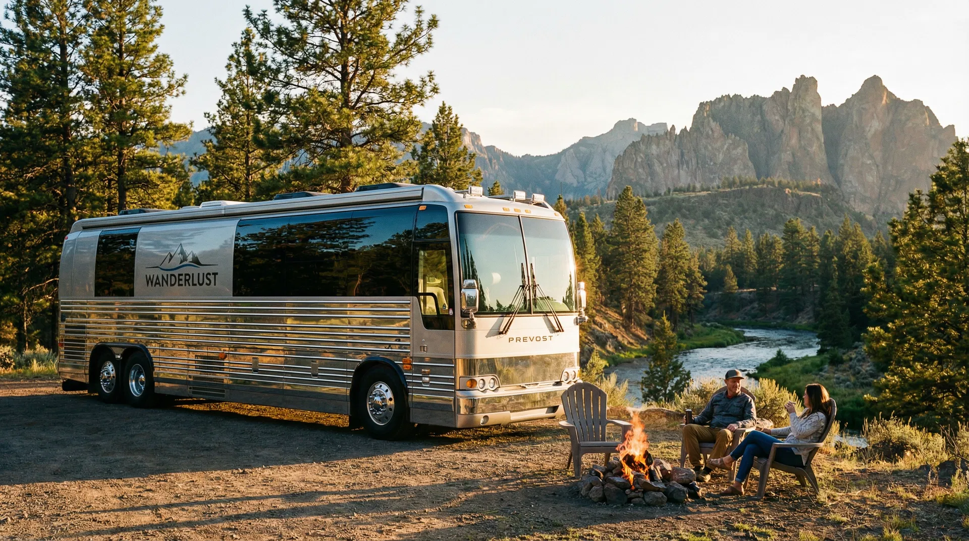 RV motorhome on scenic road