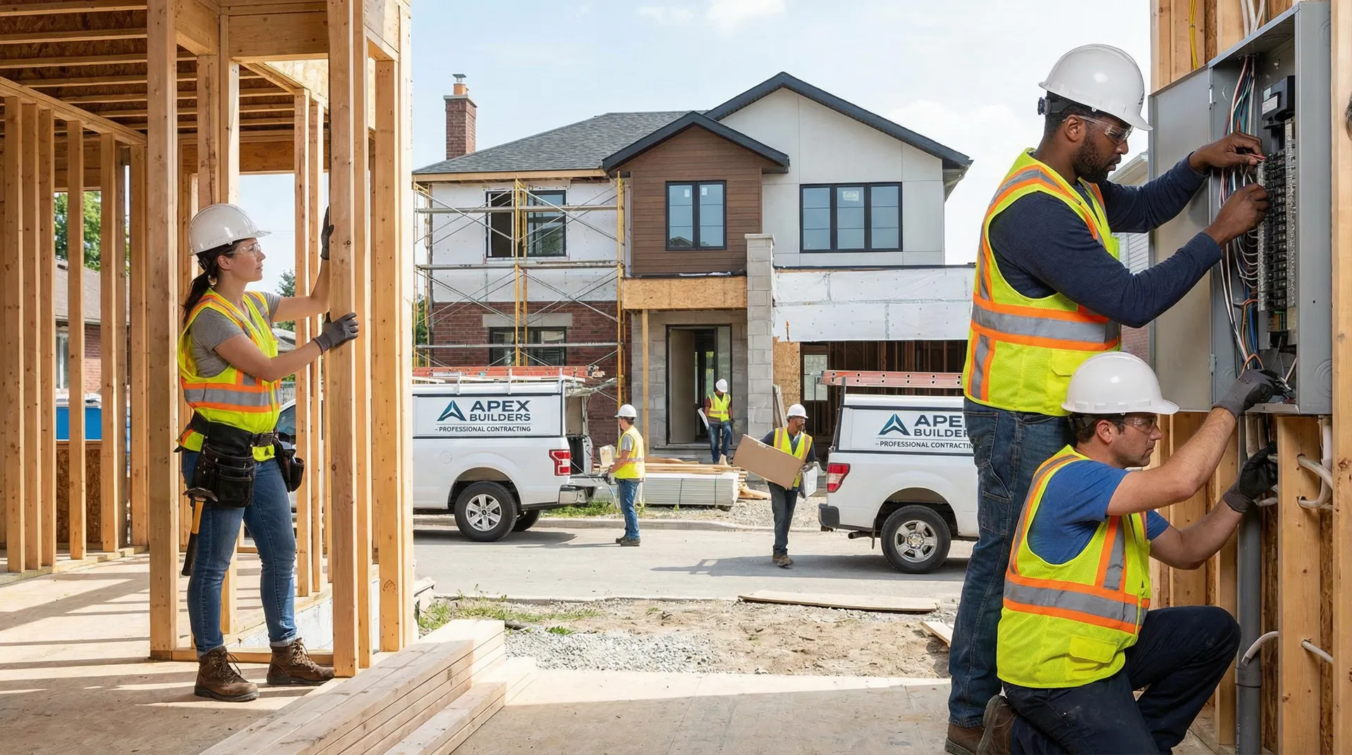 Professional contractors at work site