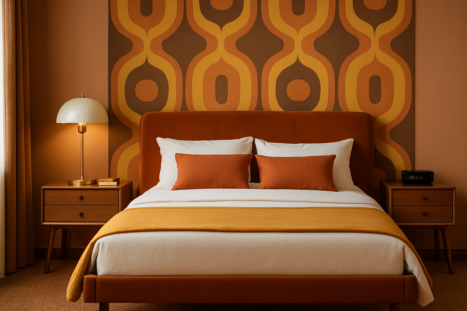 Quarto com decoração retrô modernizada, inspirado nos anos 70