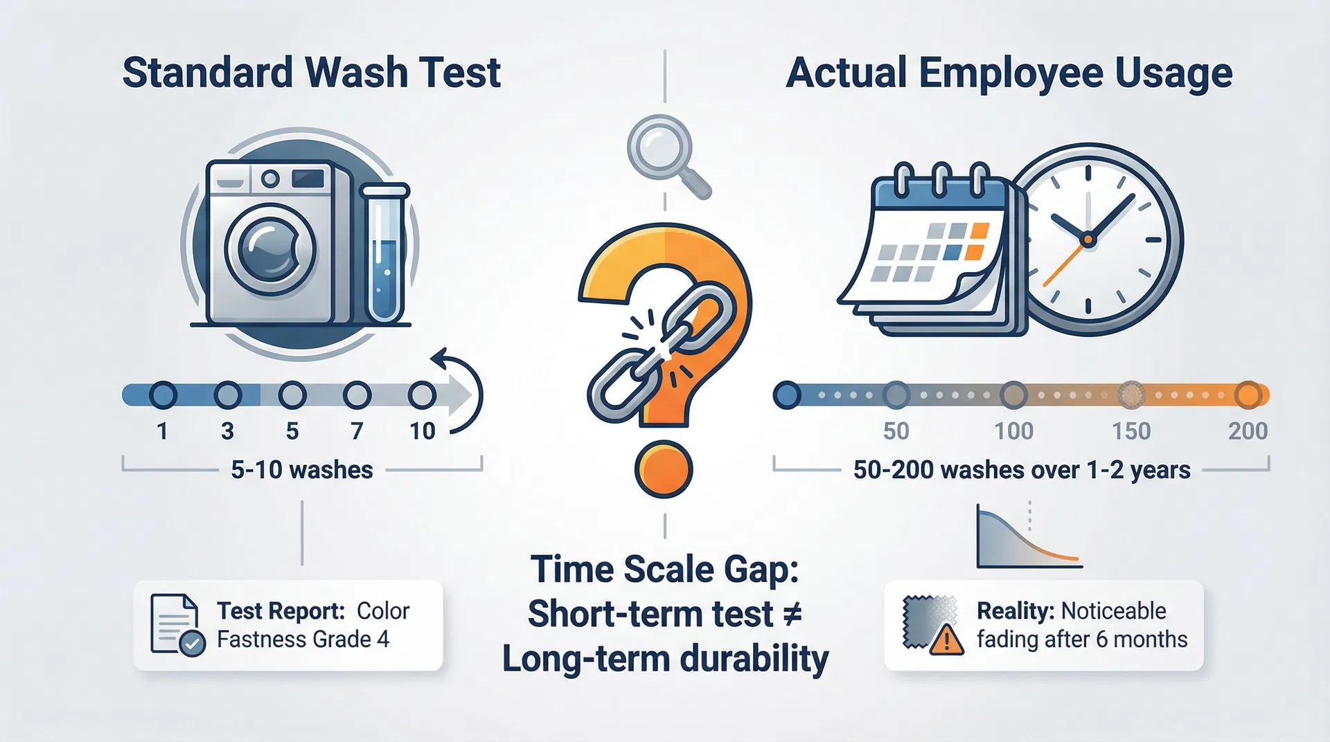 測試時長與實際使用時間尺度對比:5-10 次測試無法預測 50-200 次使用