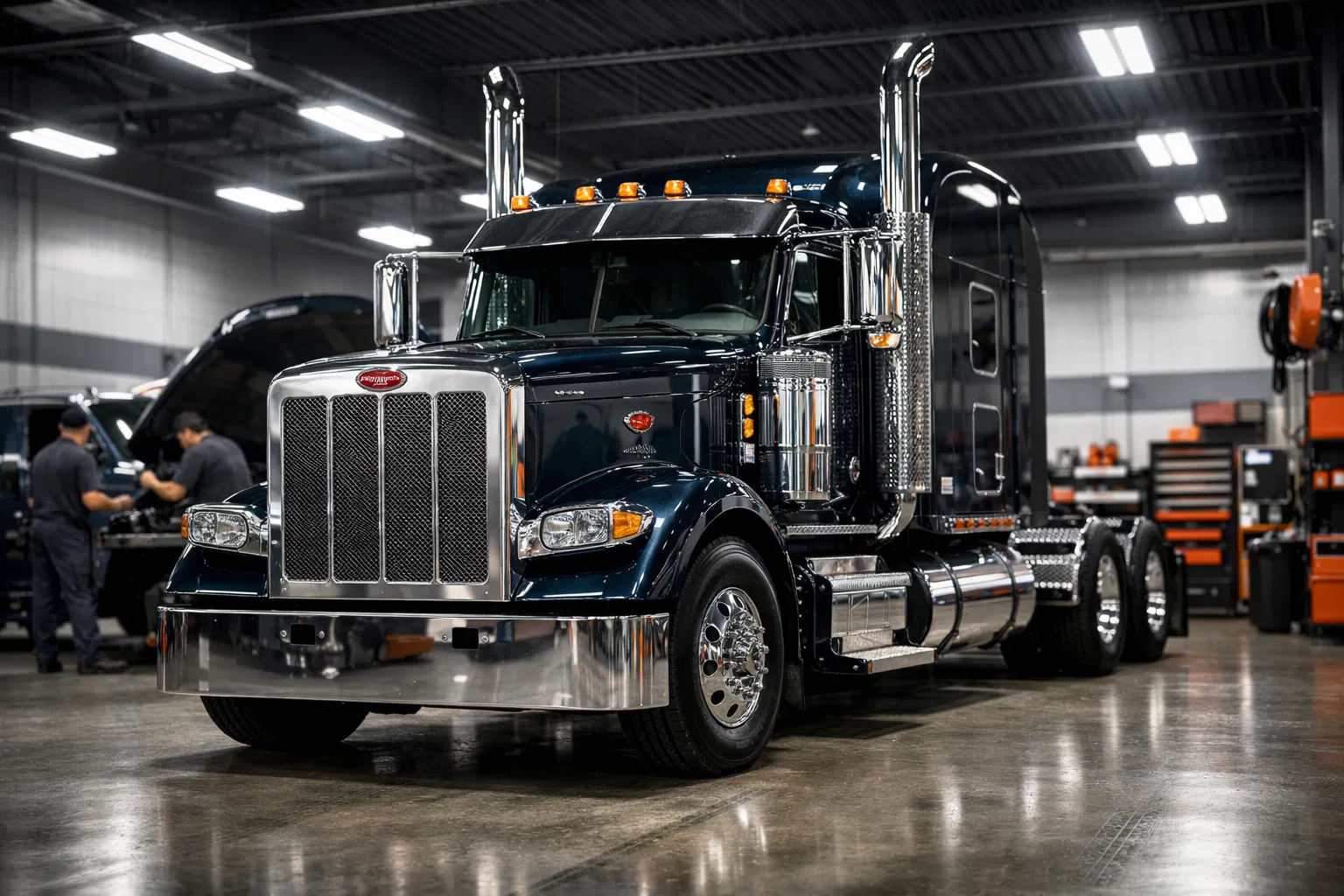 Heavy duty truck in professional repair shop