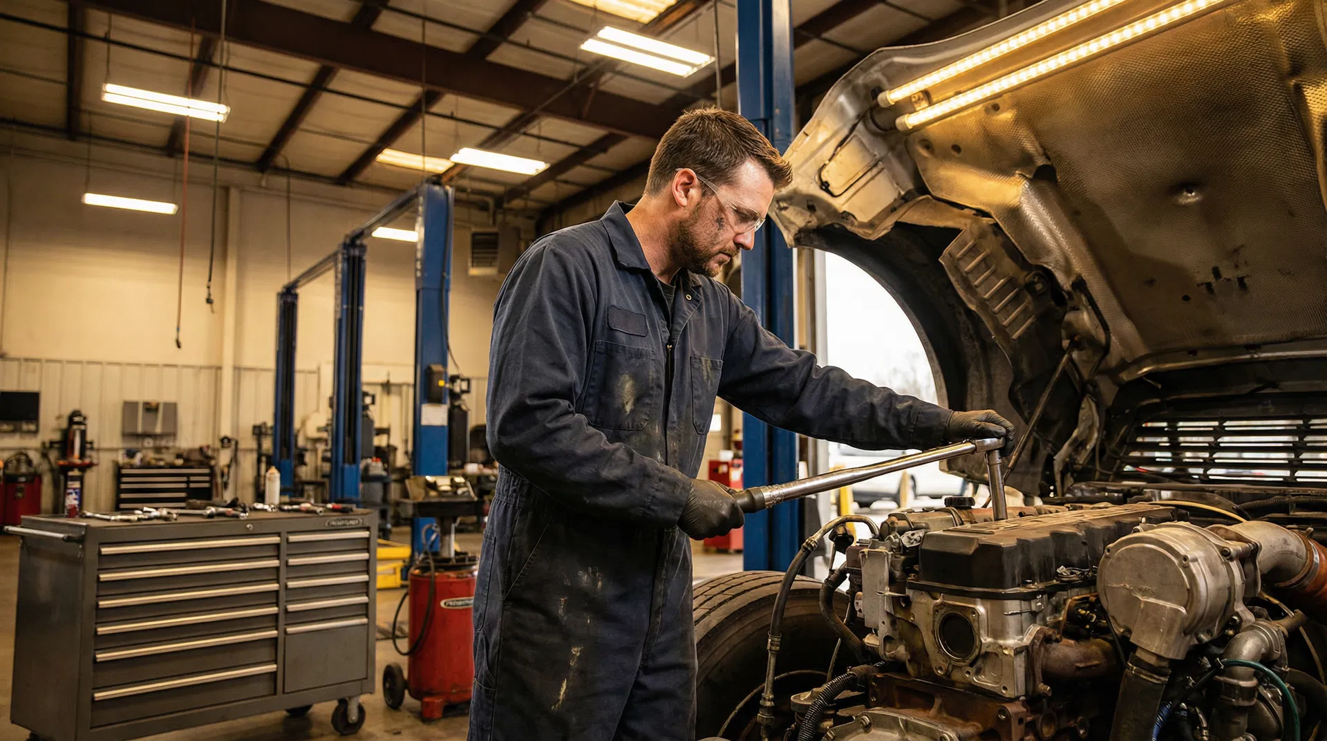 CTR diesel mechanic performing engine diagnostics in Concord
