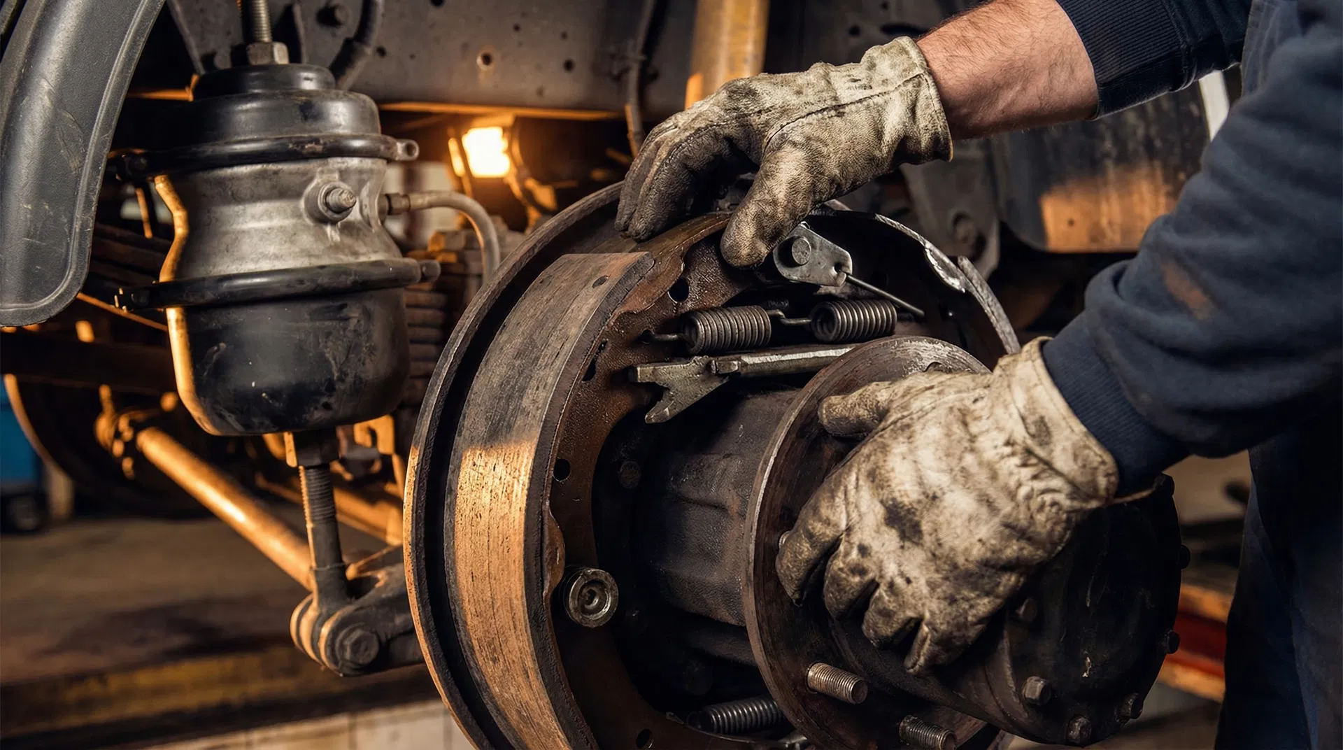 Brake system inspection on heavy truck