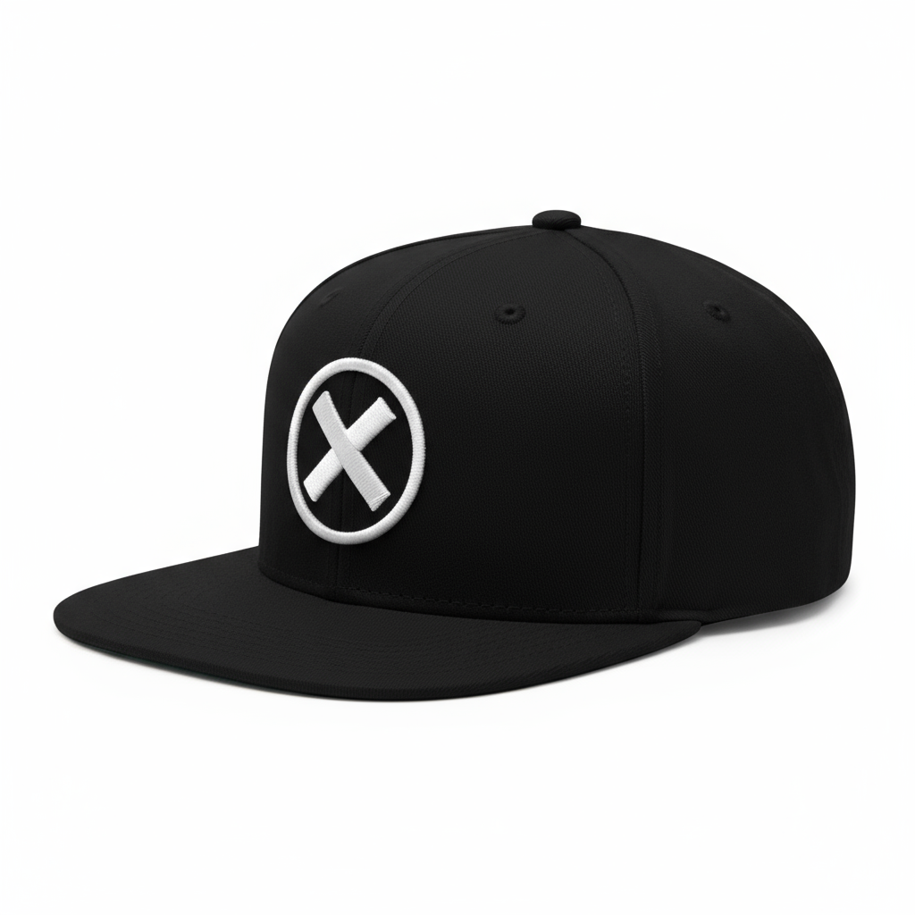 Snapback cap with flat brim and structured front panel