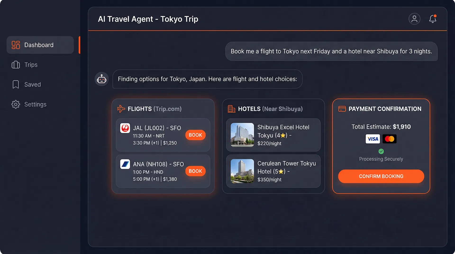 AlsaClaw AI Travel Agent — booking flights and hotels with Visa and Mastercard