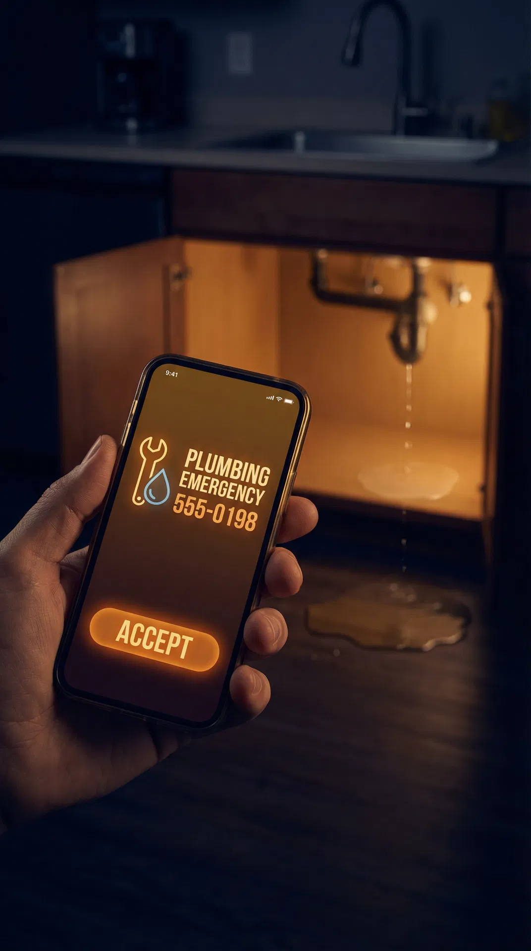 Bob handling an emergency plumbing call