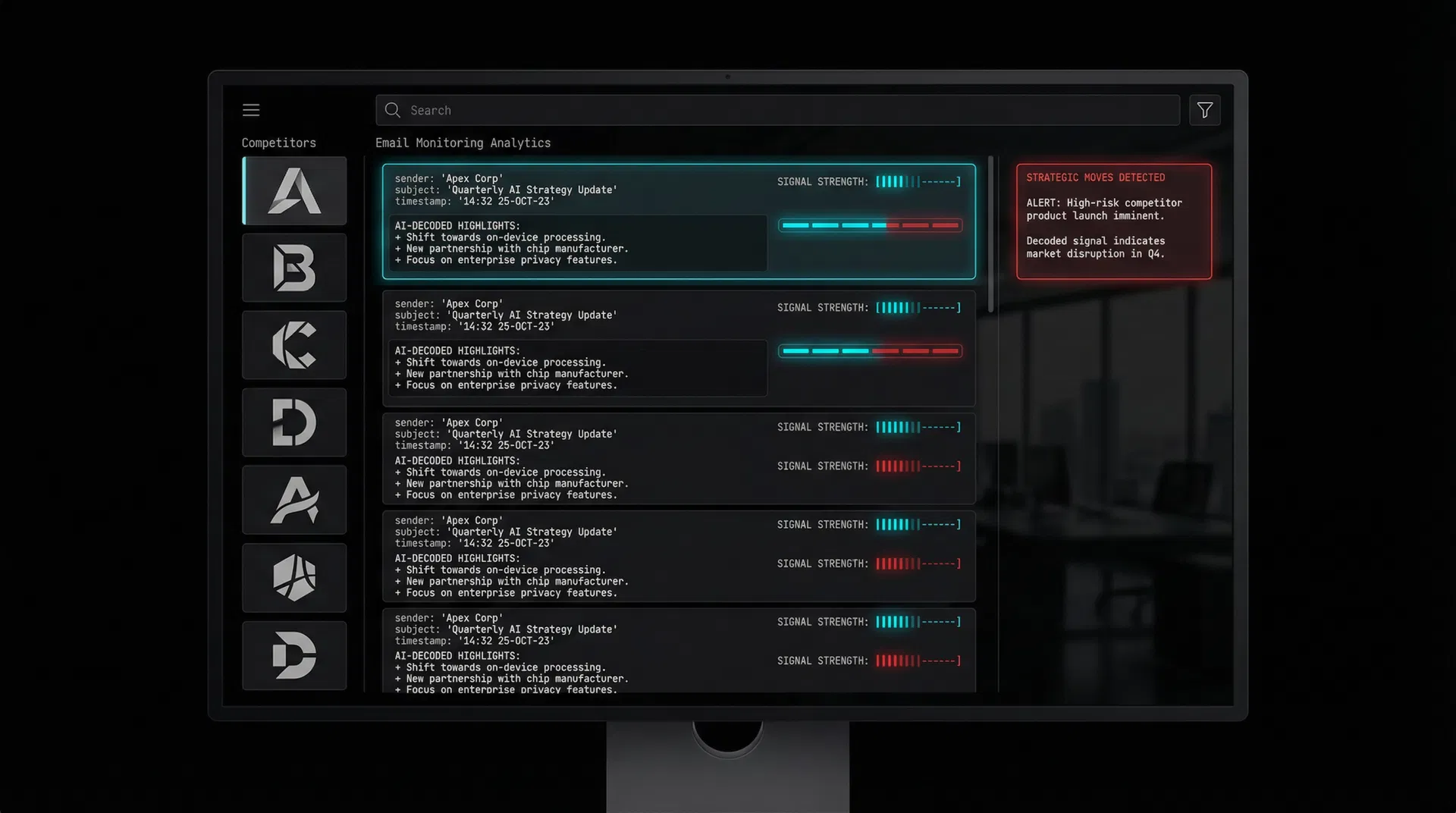 redtide.ai dashboard showing competitor email analysis