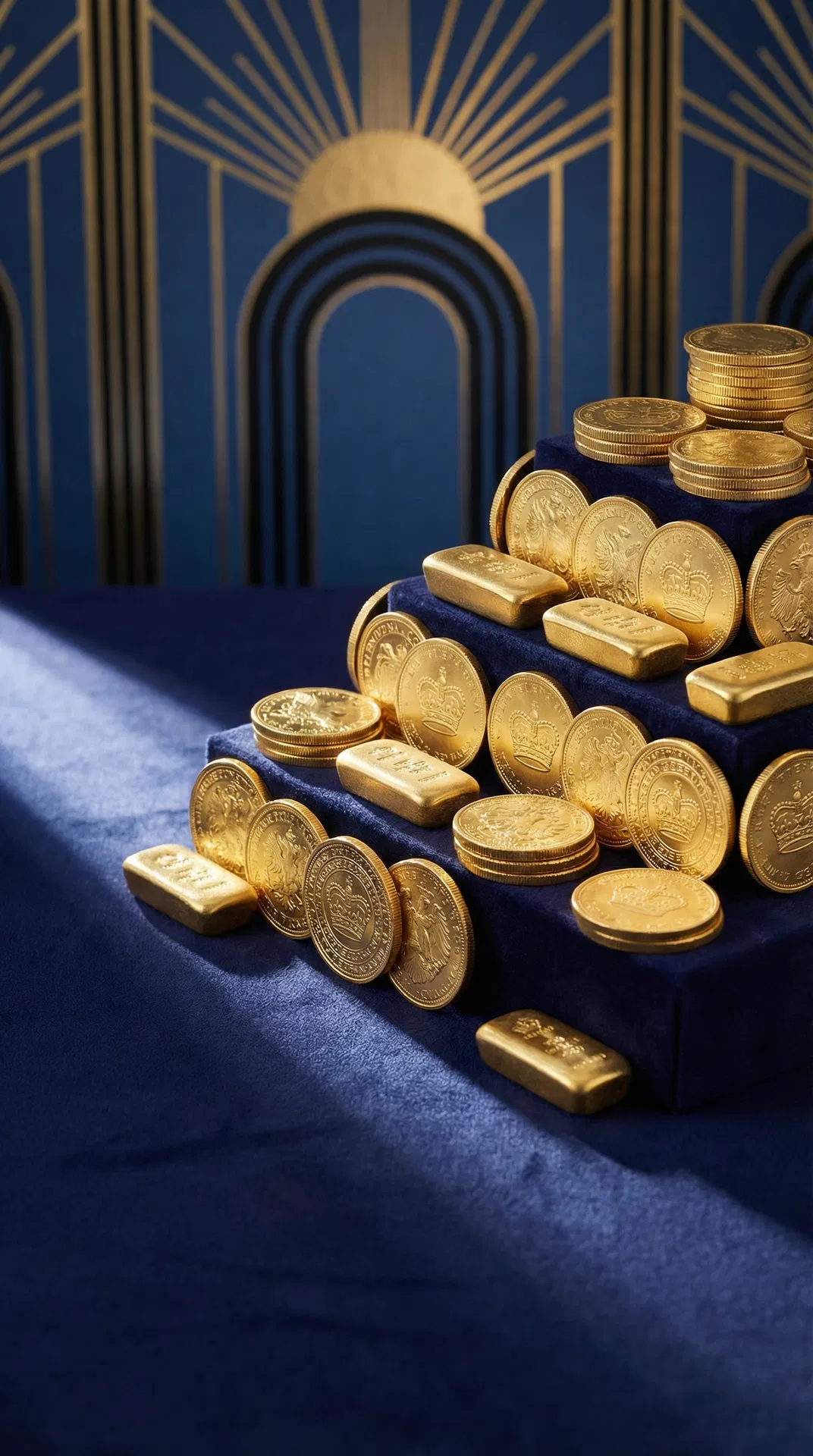 Gold coins and bars