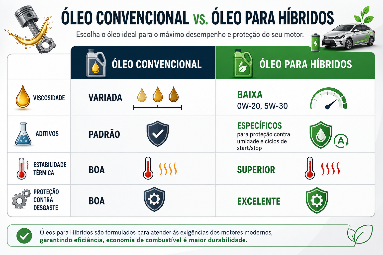 Infográfico: Óleo Convencional vs. Óleo para Híbridos