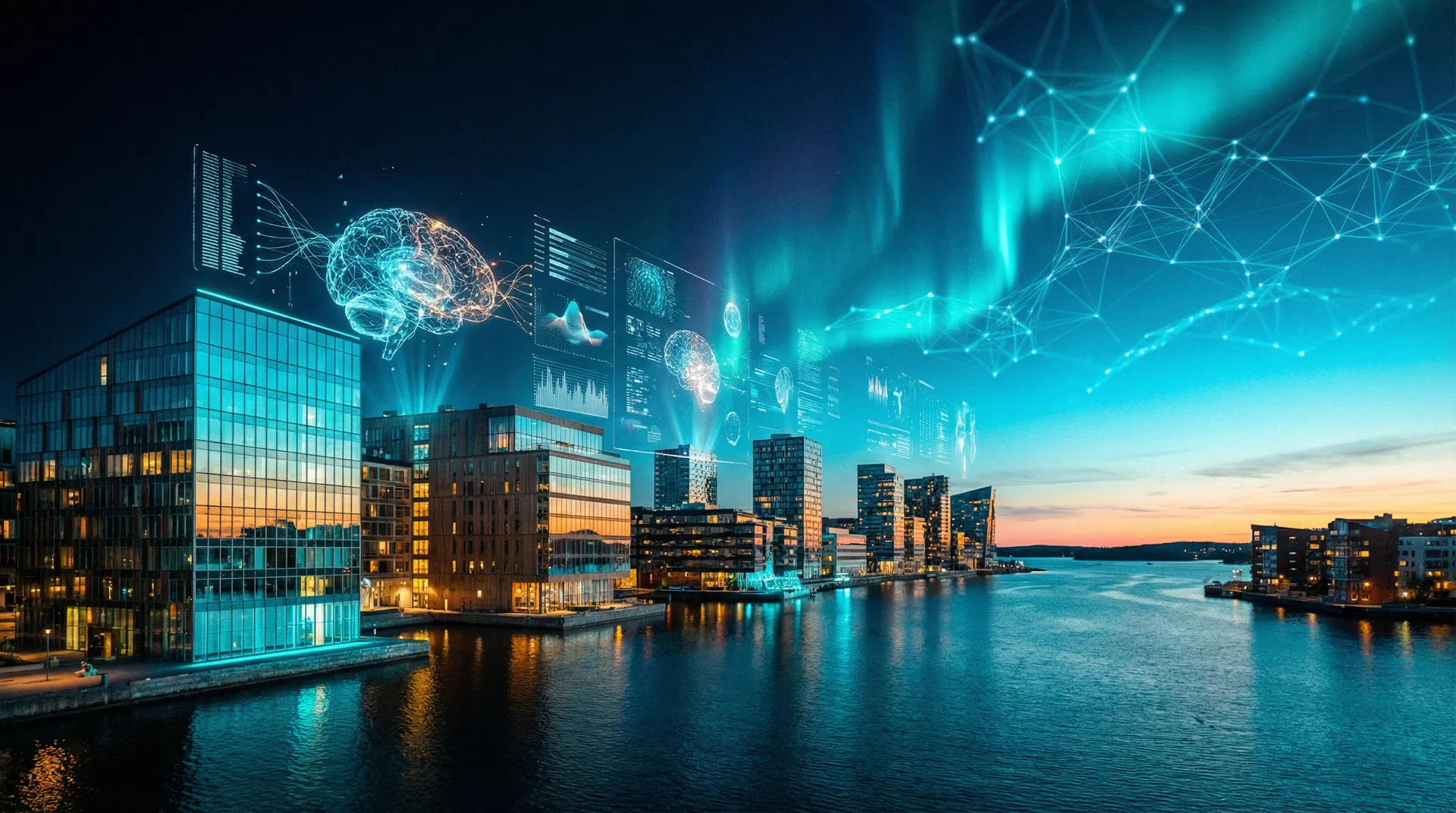 AI-Verket hero banner - futuristic technology background with network visualization