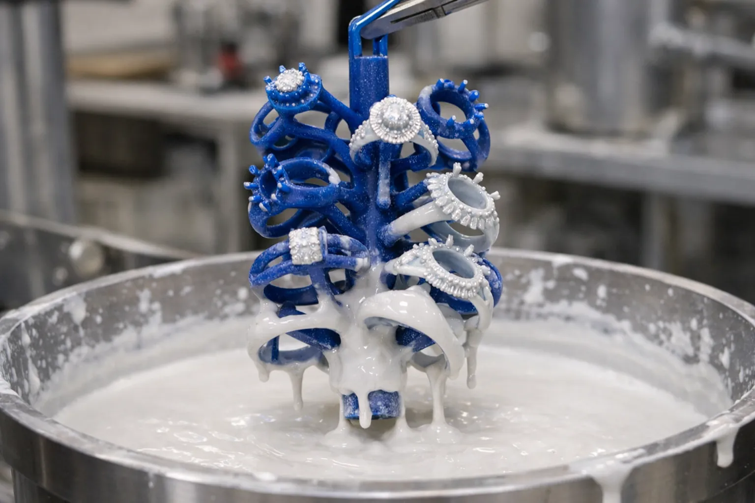 How to Find a Reliable Custom Jewelry Manufacturer in China (2026 Guide) 3 Ceramic casting tree mold being prepared for metal pouring