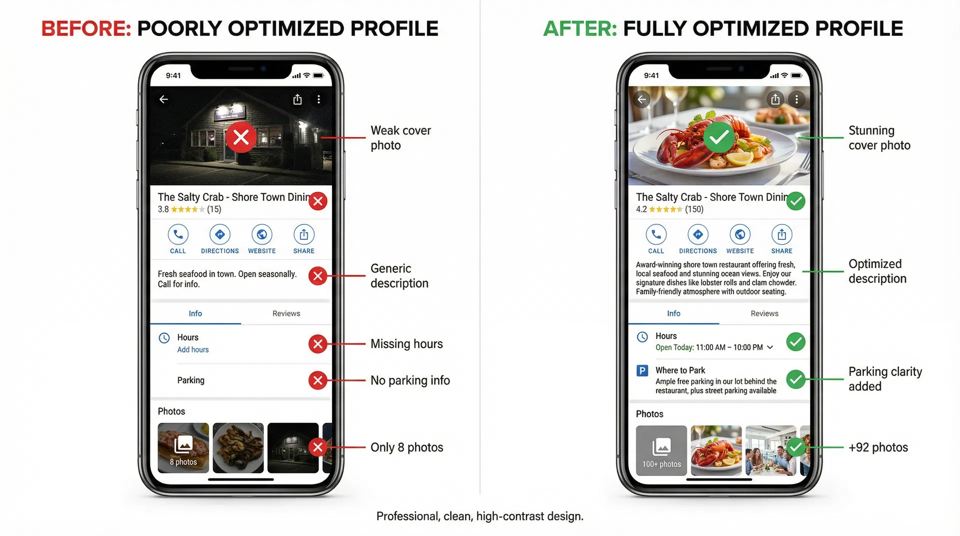 Before and After Google Business Profile Optimization Comparison