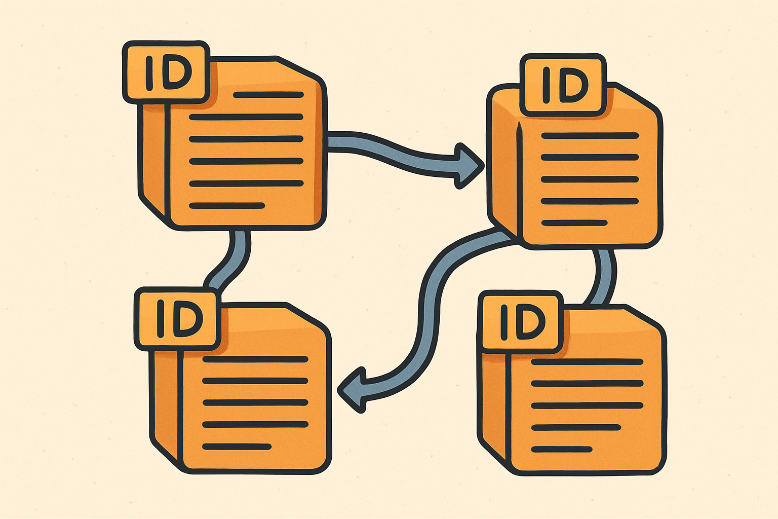 Ilustração de blocos de dados com IDs e conexões