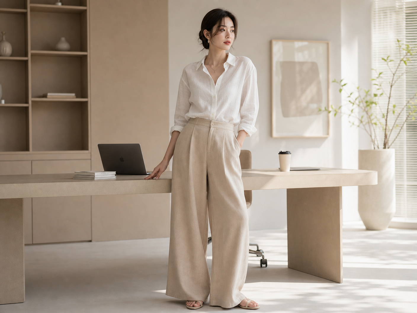 Phong cách công sở tối giản với vải linen
