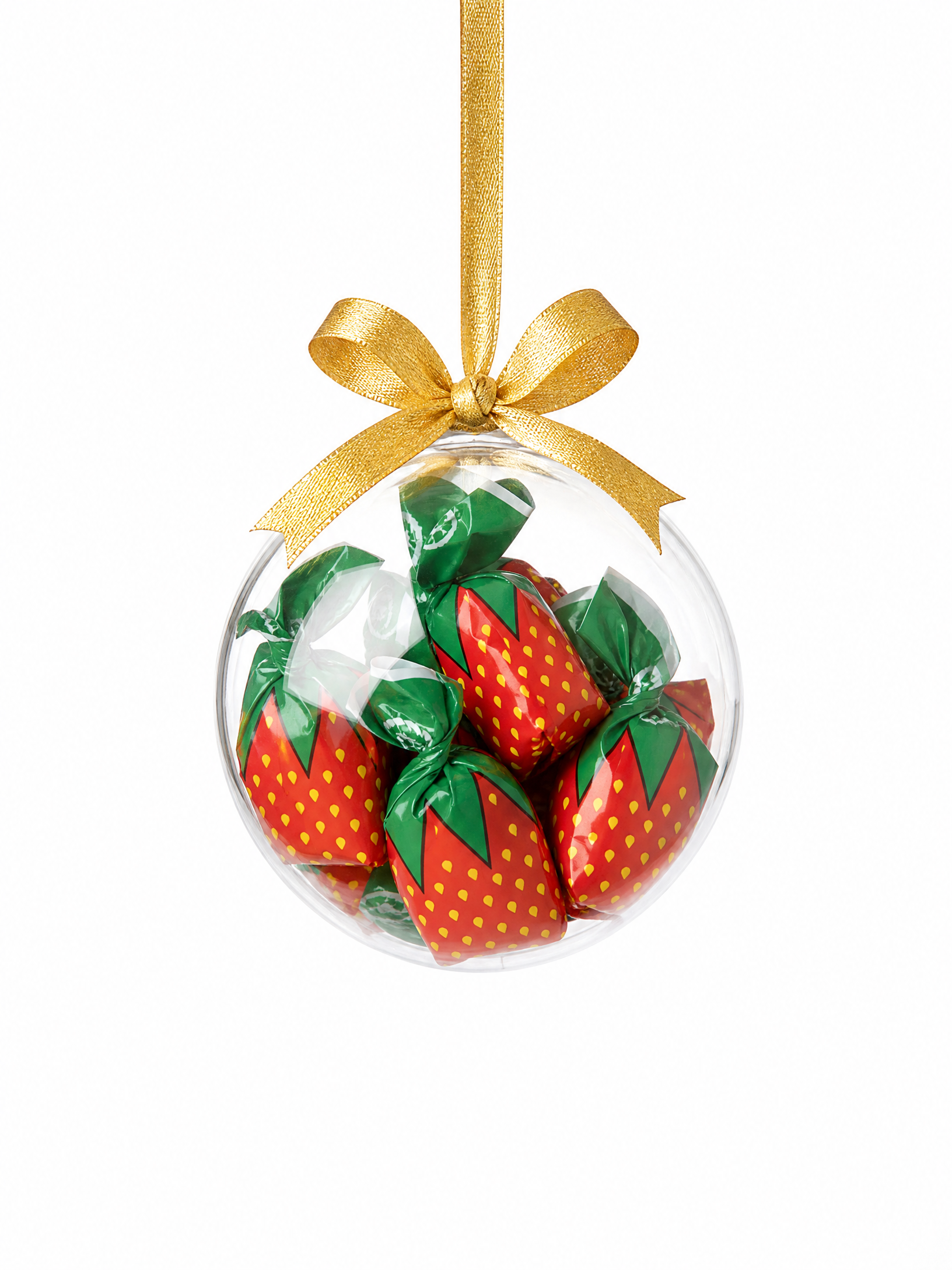 Bola transparente de Natal recheada com balas