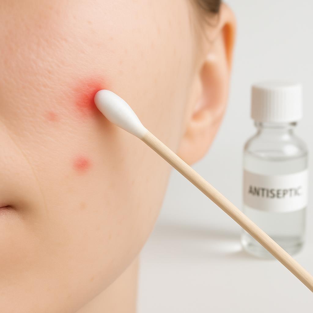 Targeted Skincare Treatment Application with Cotton Swabs