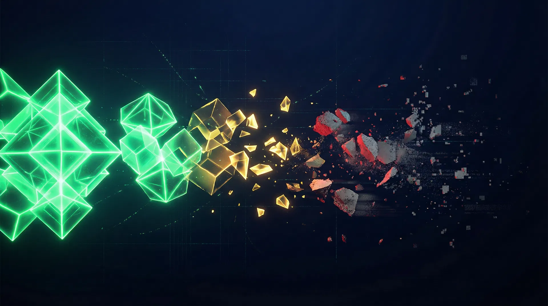 Data decay visualization showing quality degradation from source to derivative