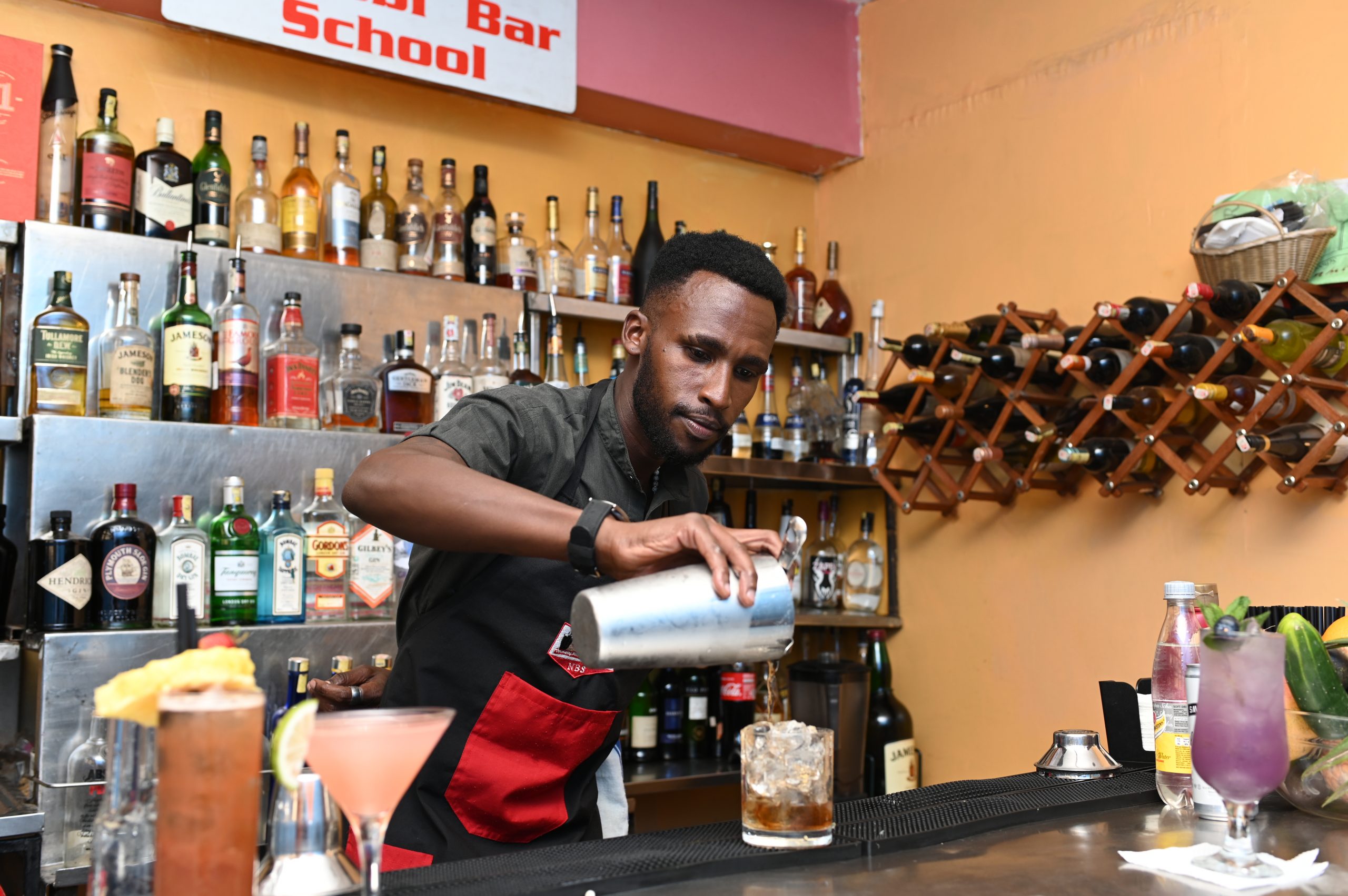 Students learning mixology at Nairobi Bar School