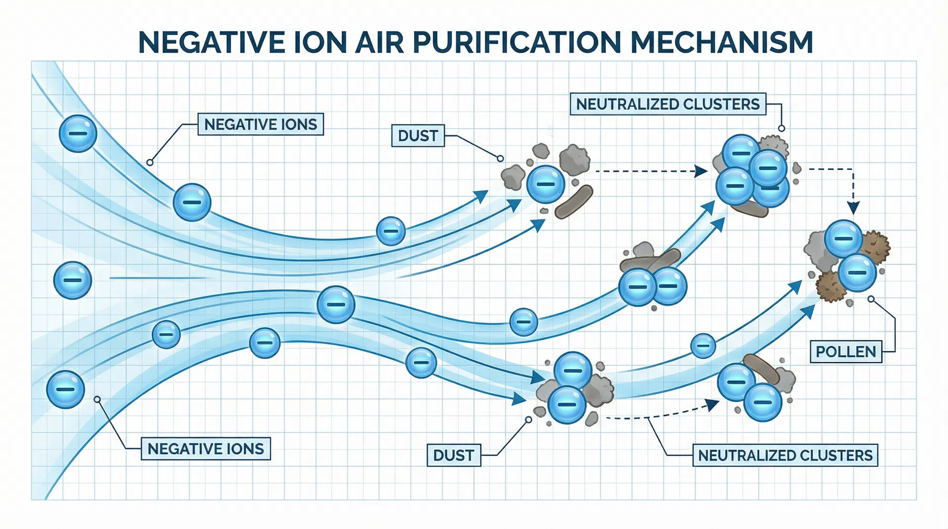 Ionic air purification mechanism diagram