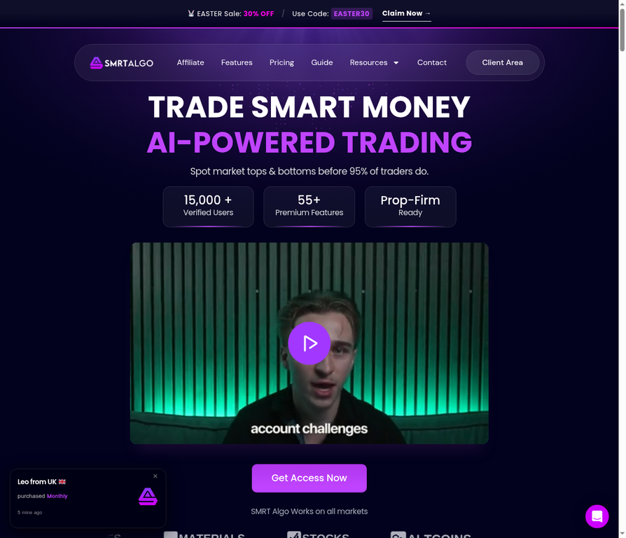 SMRT Algo review 2026 hero section dashboard