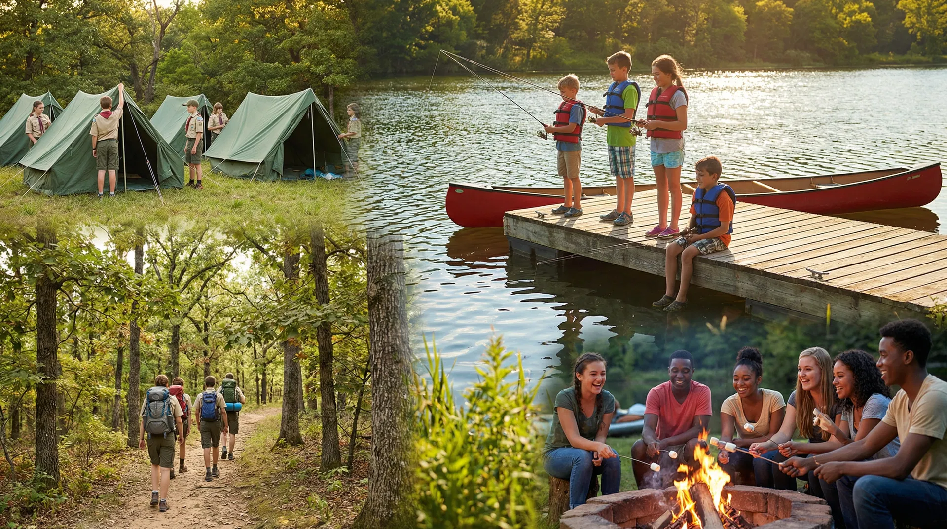 Camping activities collage