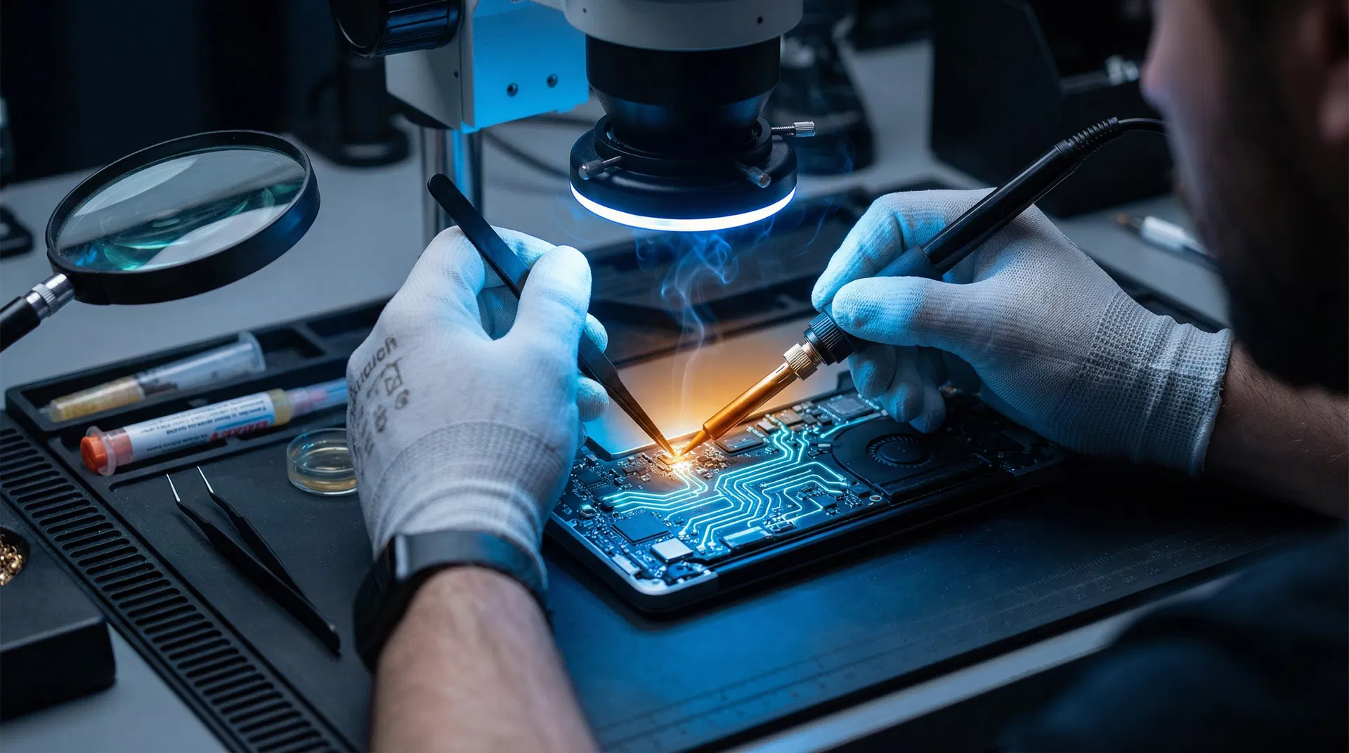 Microsoldadura en placa lógica