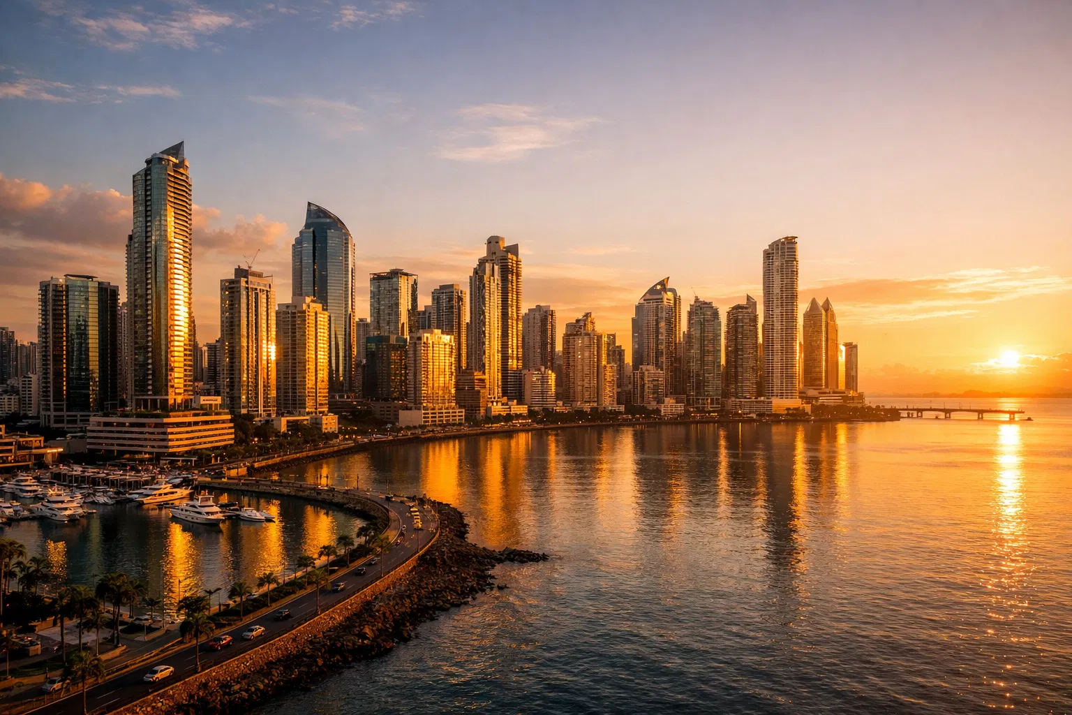Panama City skyline at sunset