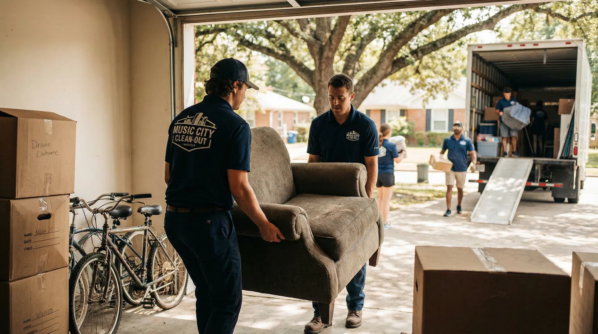 Professional junk removal service in Nashville TN - Music City Removal crew hauling furniture and appliances