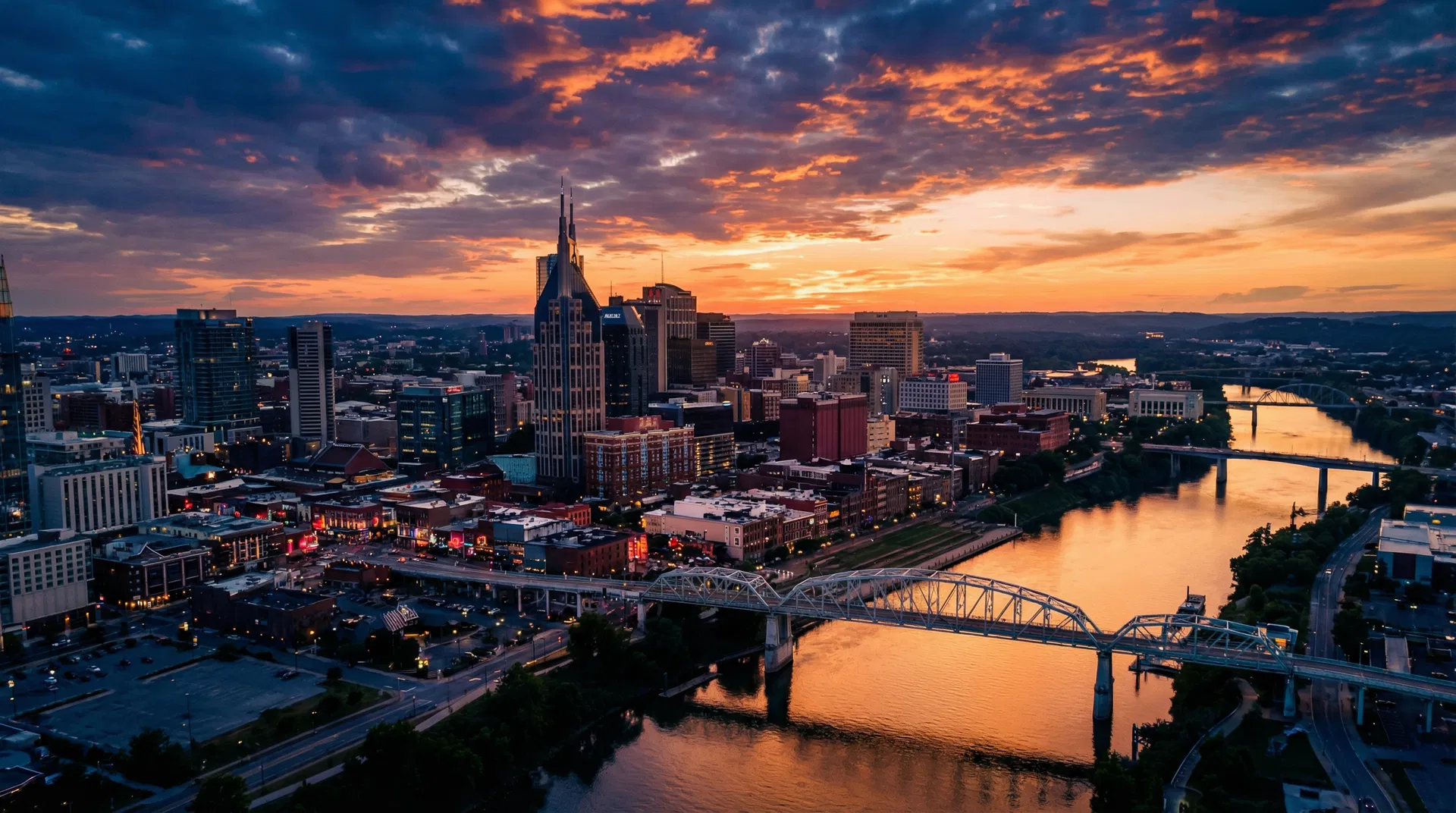 Nashville skyline at sunset - Music City Removal service area