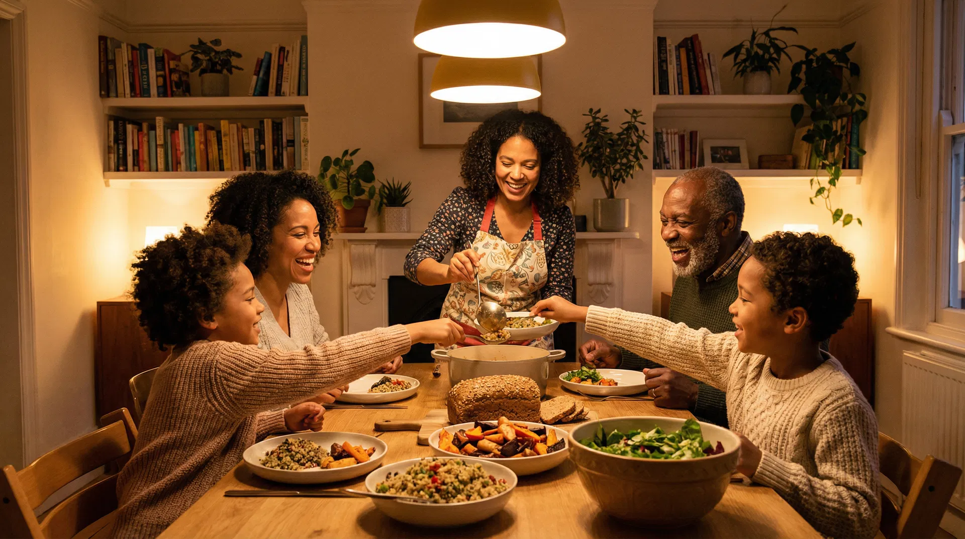 Happy family enjoying a healthy dinner together