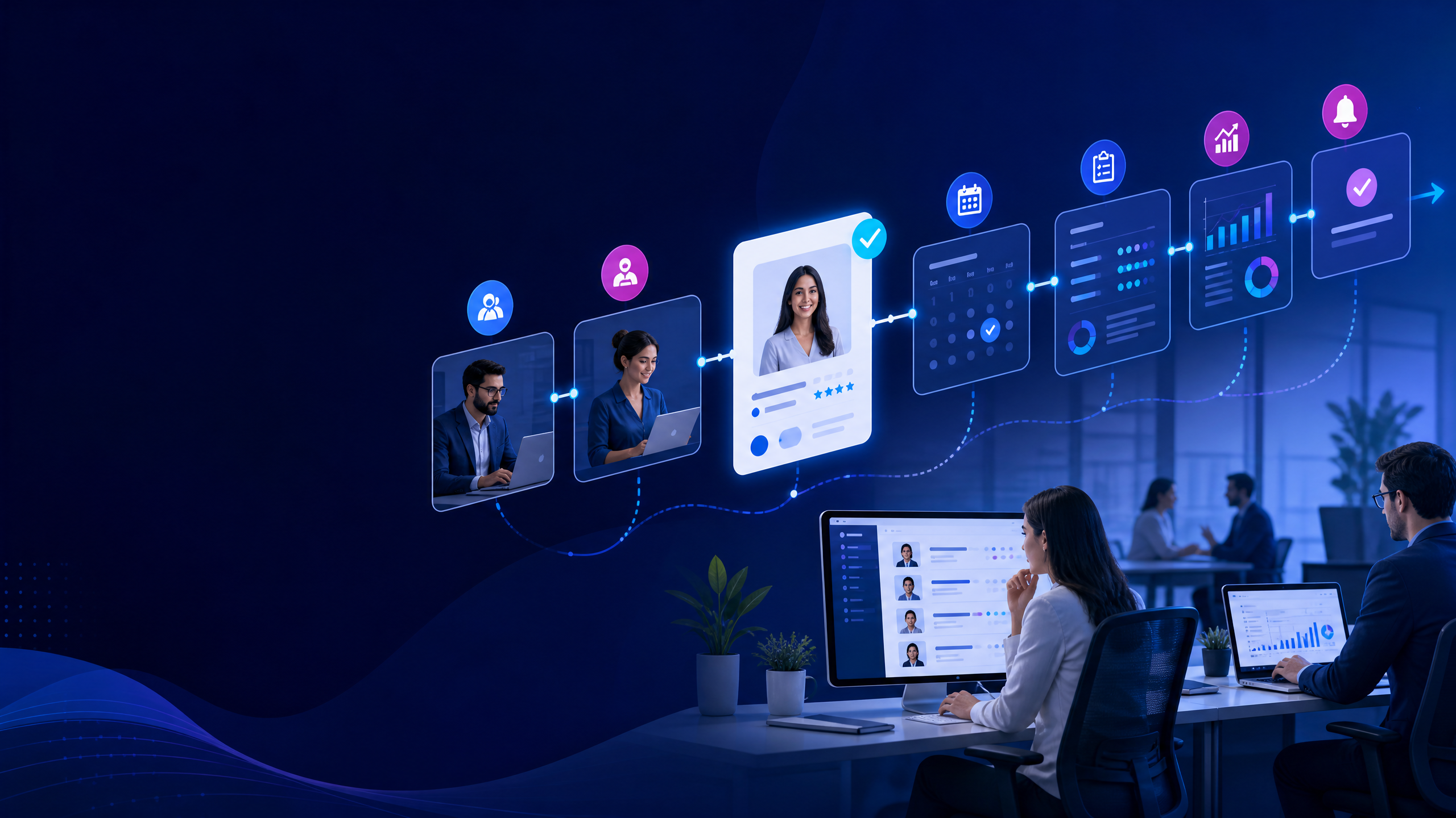 The Complete Guide to Recruitment Process Automation with the Right Hiring Workflow 1 Recruitment process automation connecting sourcing, scheduling, interviews, decisions, and reporting