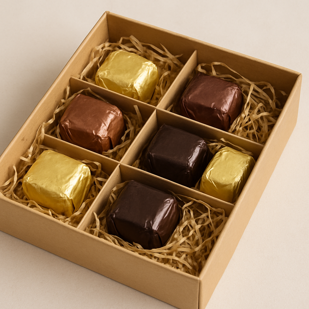 Embalagem Cartela de Chocolates em Caixa Kraft