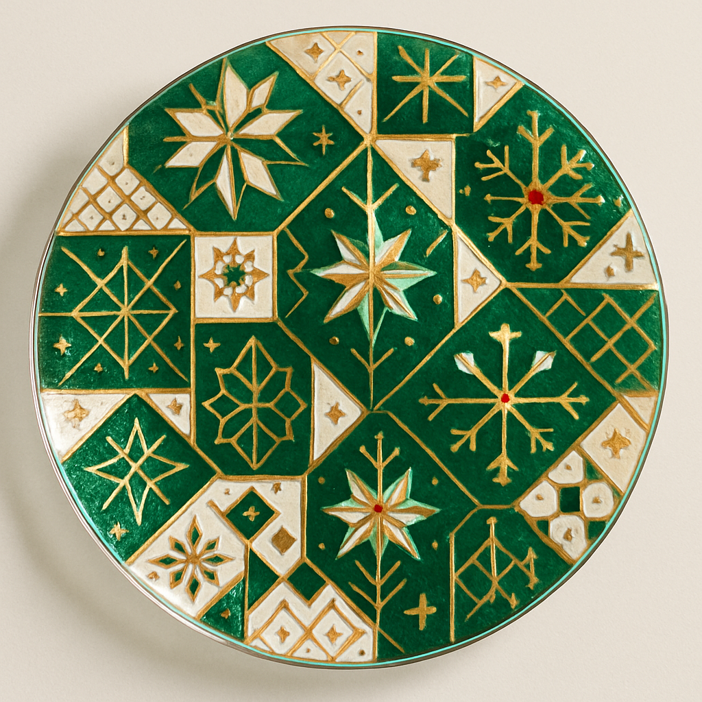 Prato de vidro com decoupage natalina elegante - tema 'Geometria Natalina'