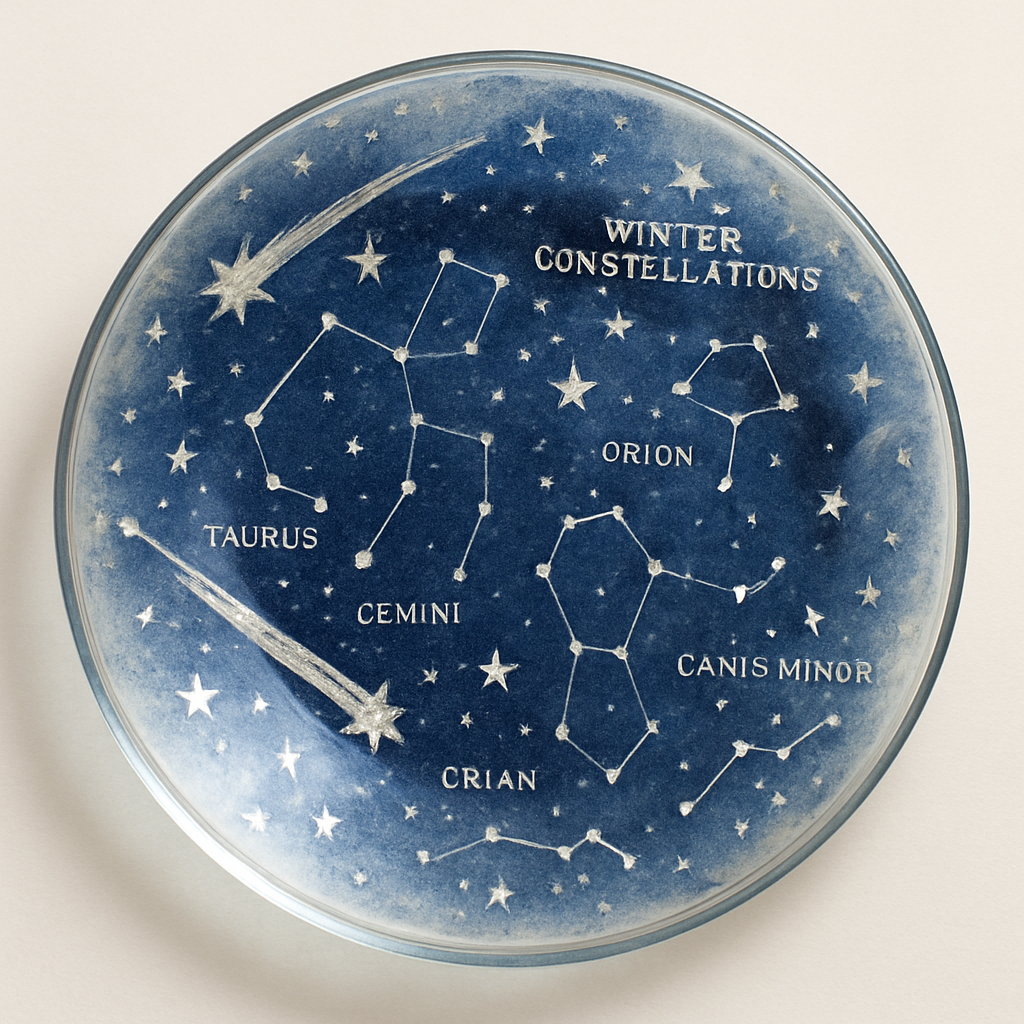 Prato de vidro com decoupage natalina elegante - tema 'Constelações de Inverno'