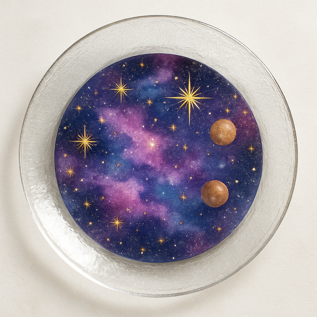 Prato de vidro com decoupage natalina elegante - tema 'Galáxia Natalina'