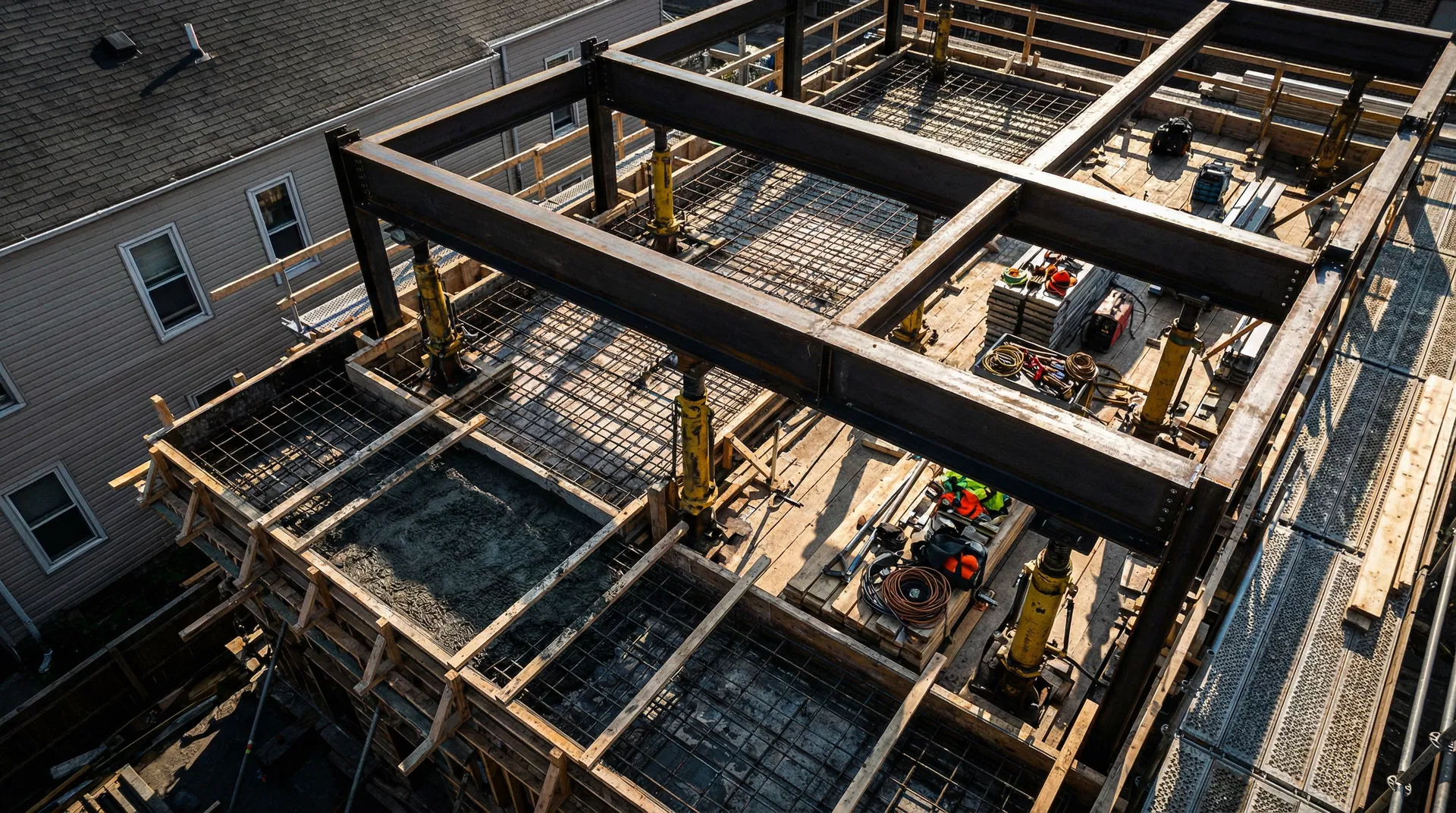 Complex structural foundation repair with steel and concrete