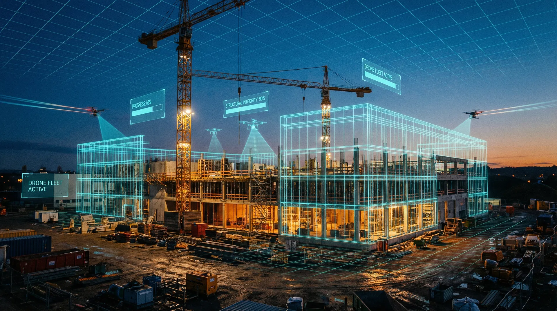 Canteiro de obras com tecnologia digital