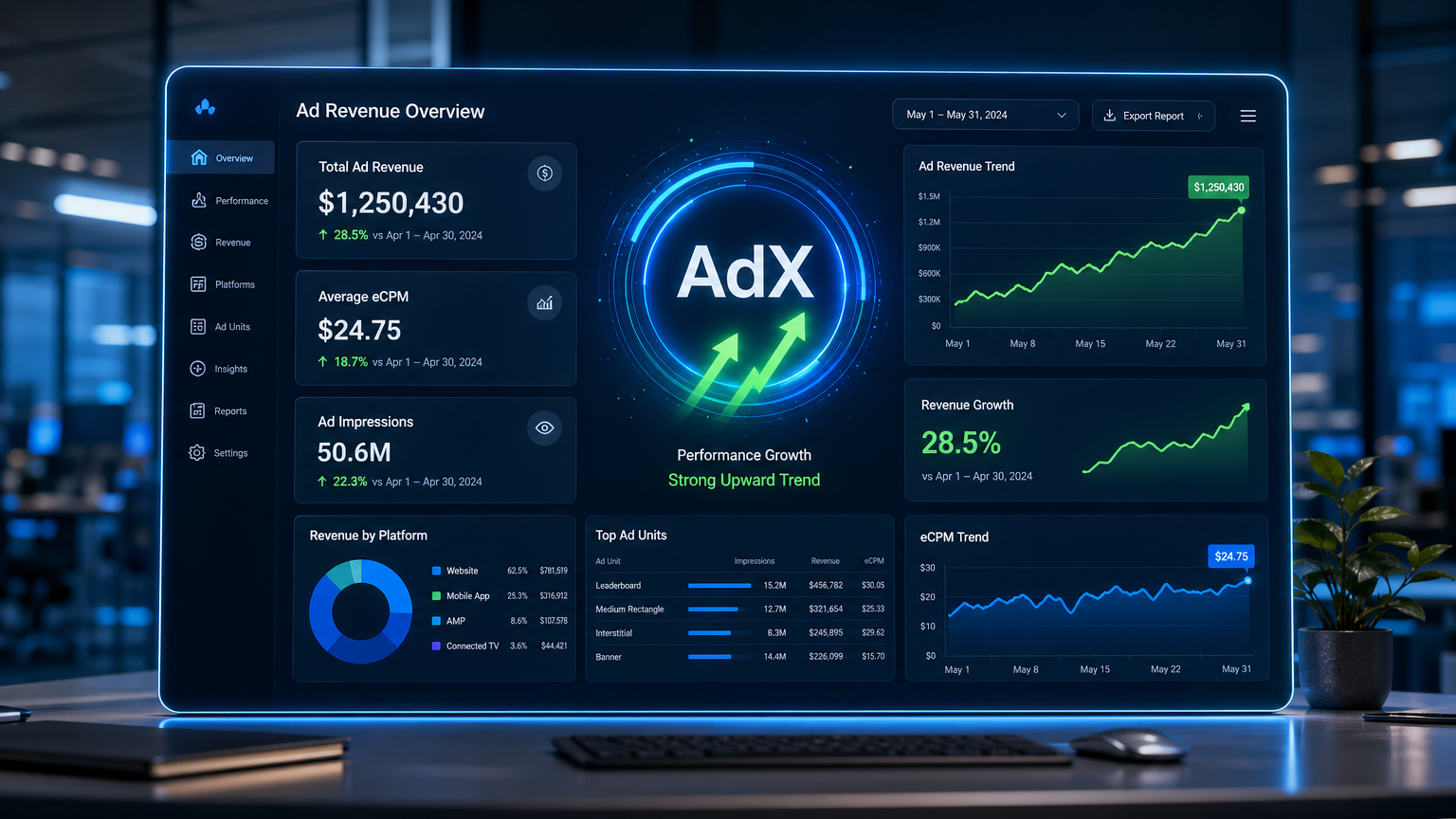 Adx Better ad revenue optimization Adx Better ad revenue optimization - Revenue Growth Dashboard