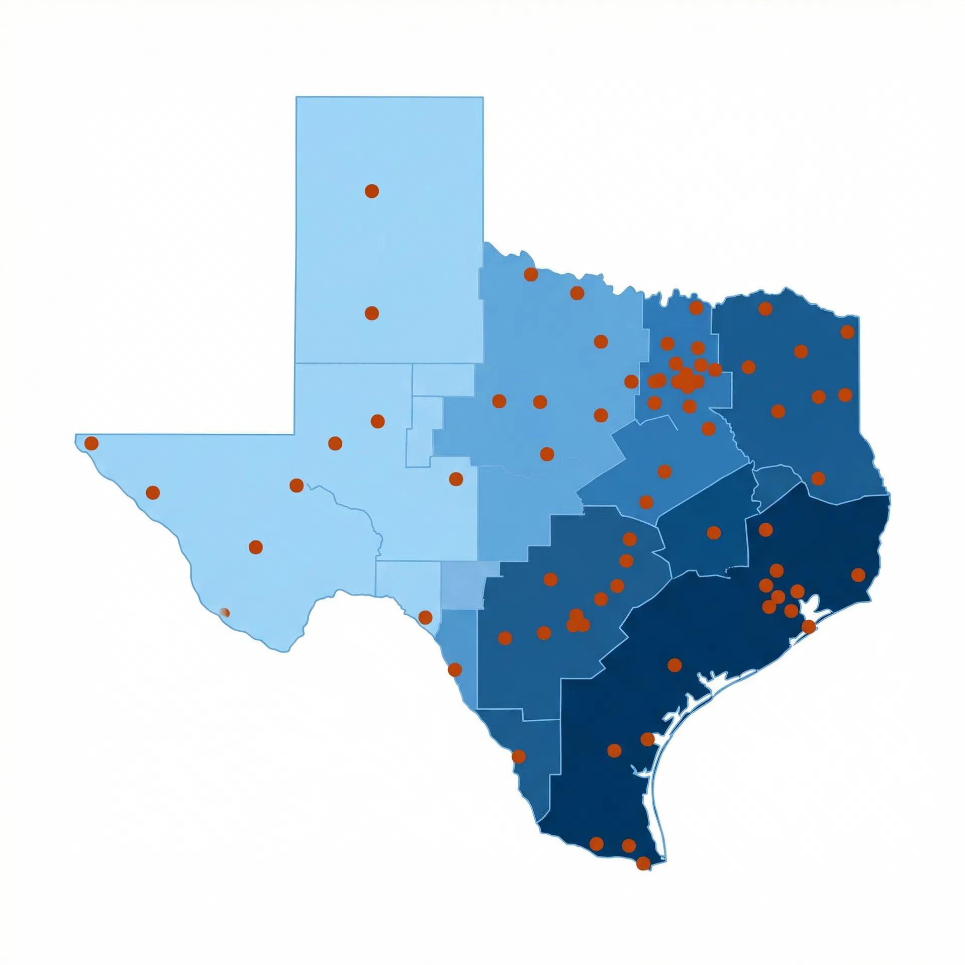 Texas facility distribution map