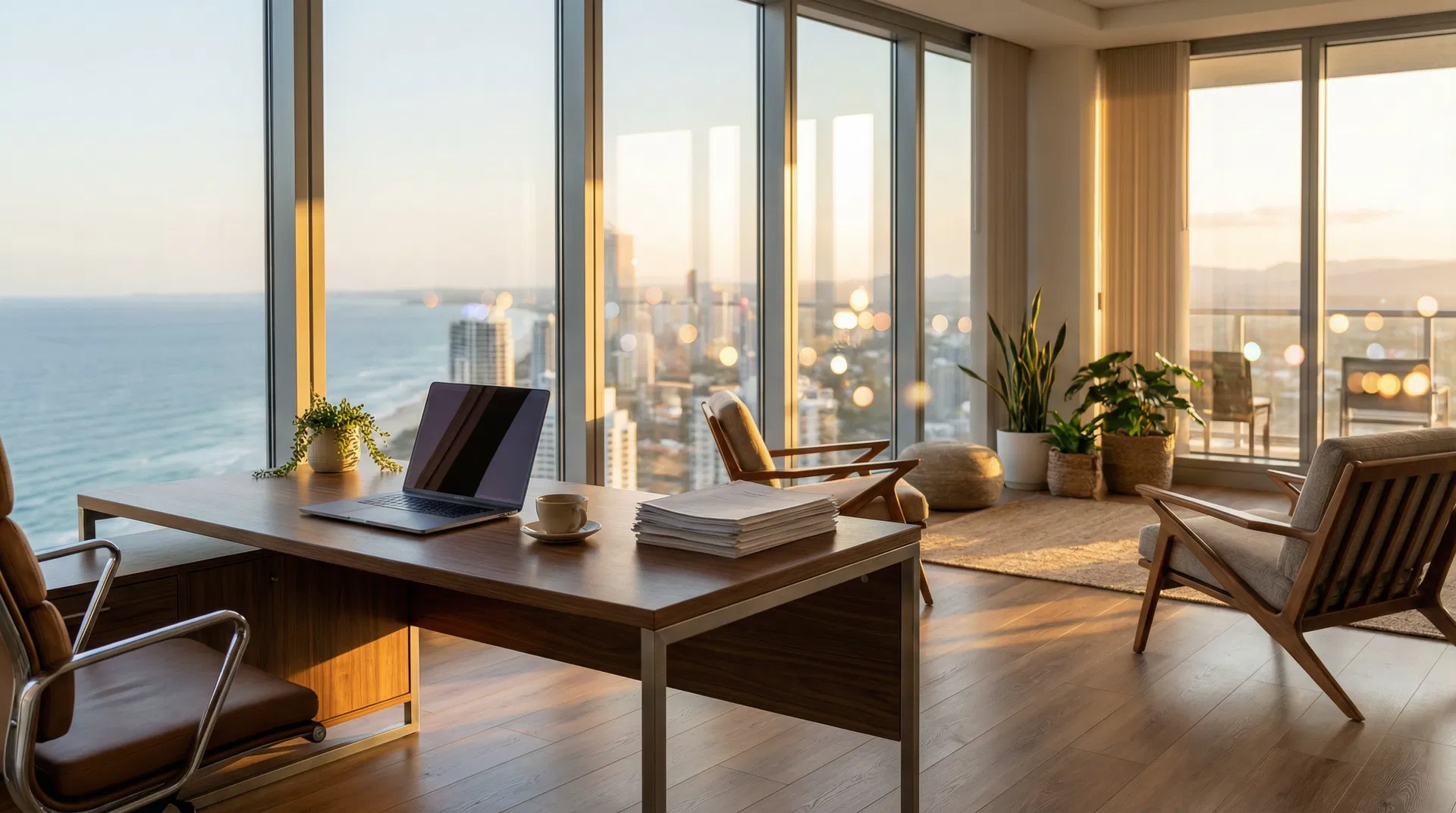 Modern office interior with city view