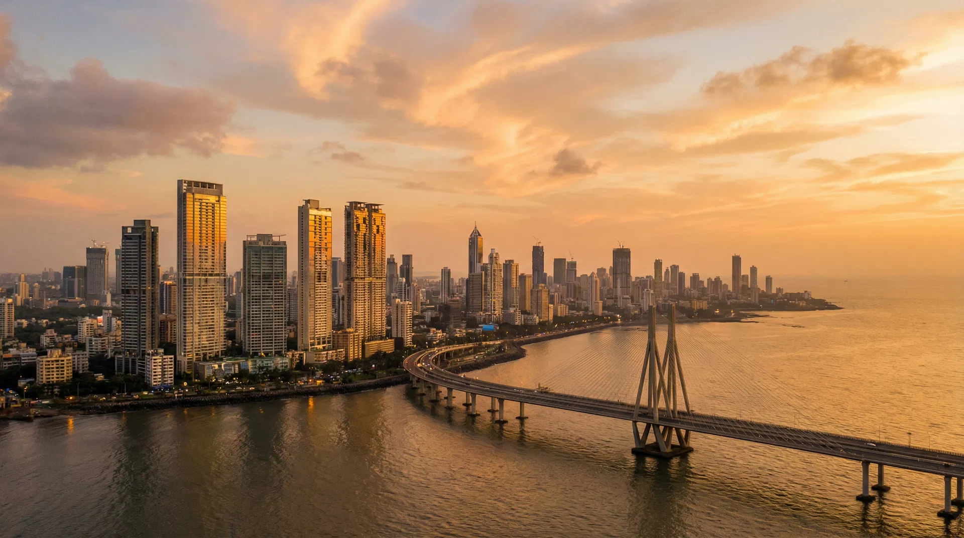 Mumbai skyline at golden hour