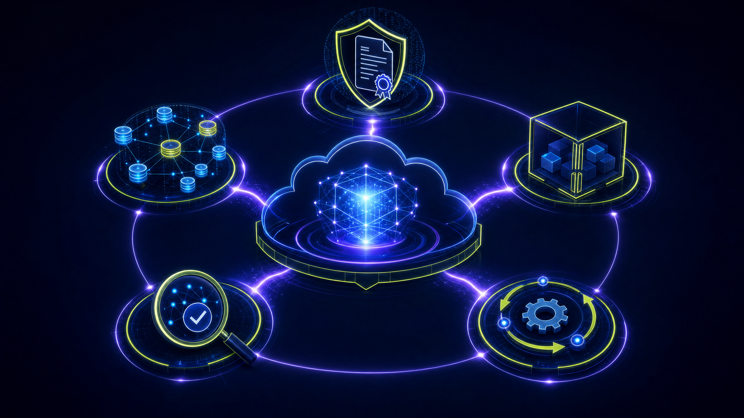 A central governed AI environment surrounded by five connected constraints: compliance, data fragmentation, lock-in, assurance and operational monitoring, in the Insight 42 visual style.