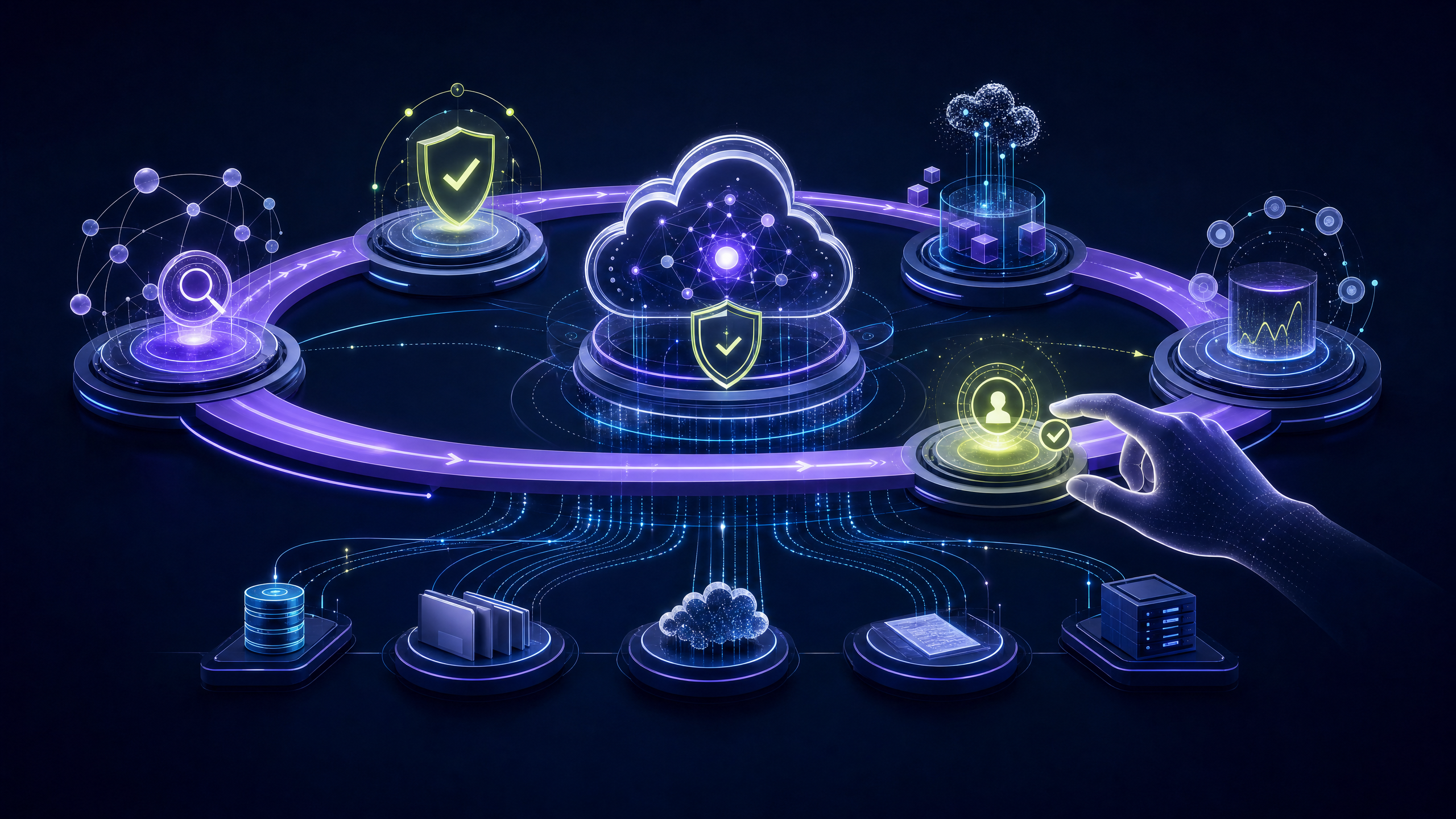 A continuous enterprise AI delivery loop with discovery, governance, secure build, human approval, monitoring and feedback around a central governed AI platform, in Insight 42’s visual language.
