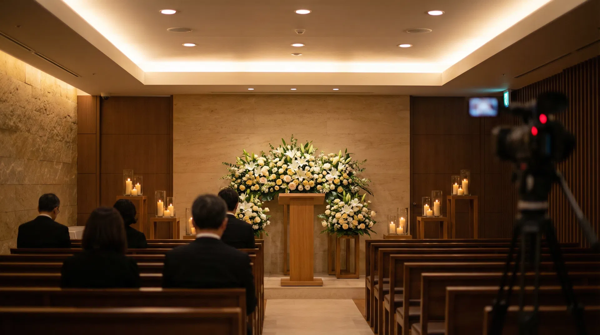 Funeral chapel with professional livestream camera setup